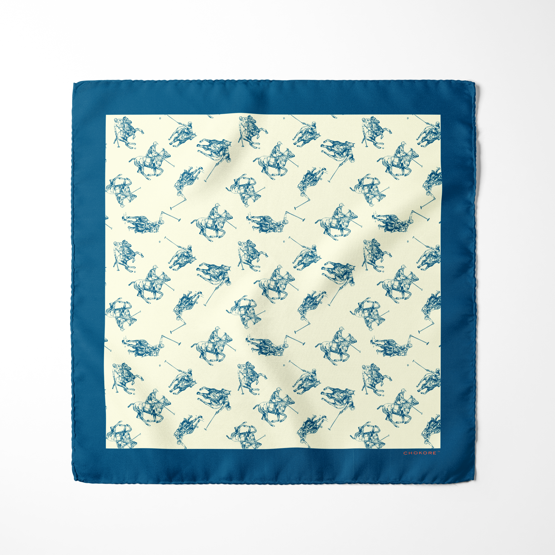 Chokore  Chokore Blue & Off White Polo Print Silk Pocket Square - Sporty Silks Range 