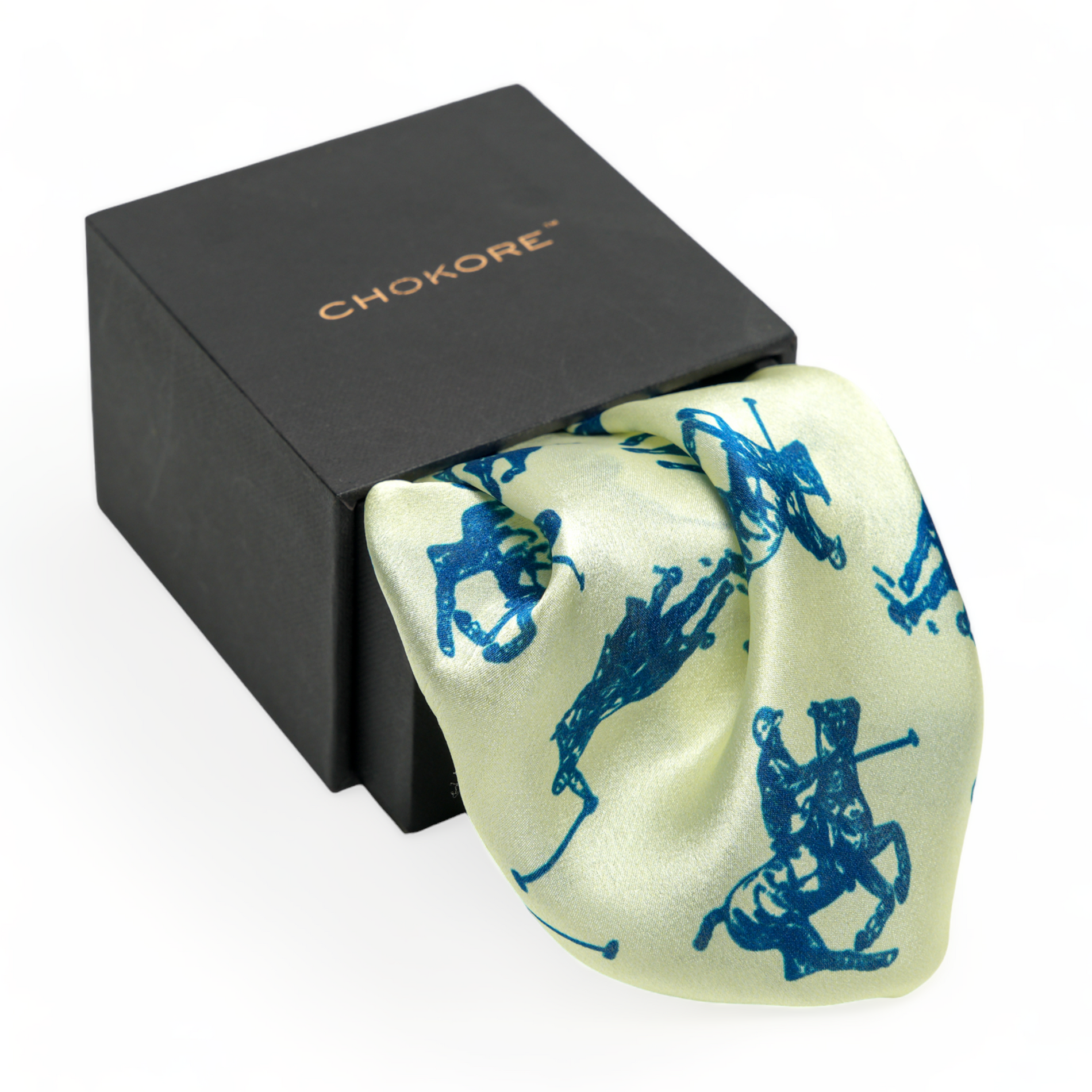 Chokore Chokore Blue & Off White Polo Print Silk Pocket Square - Sporty Silks Range Chokore Blue & Off White Polo Print Silk Pocket Square - Sporty Silks Range 