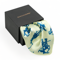 Chokore Chokore Blue & Off White Polo Print Silk Pocket Square - Sporty Silks Range