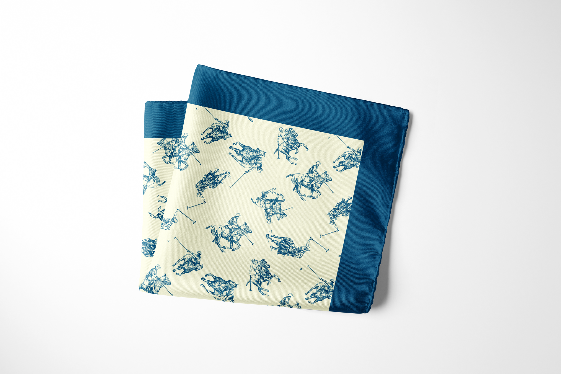 Chokore Chokore Blue & Off White Polo Print Silk Pocket Square - Sporty Silks Range Chokore Blue & Off White Polo Print Silk Pocket Square - Sporty Silks Range 