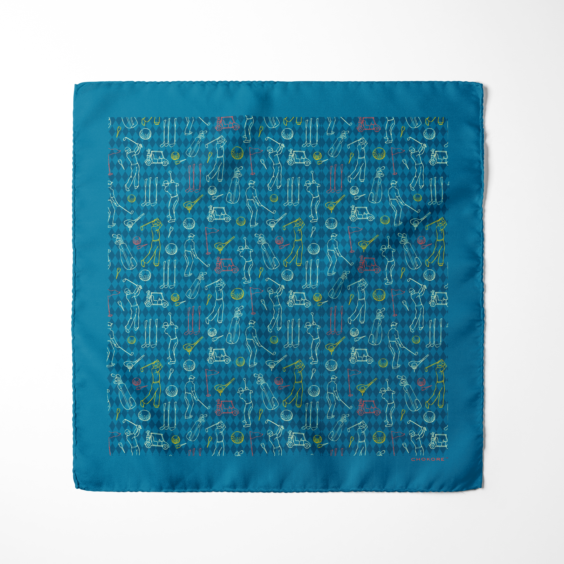 Chokore  Chokore Teal Golf Print Silk Pocket Square - Sporty Silks Range 