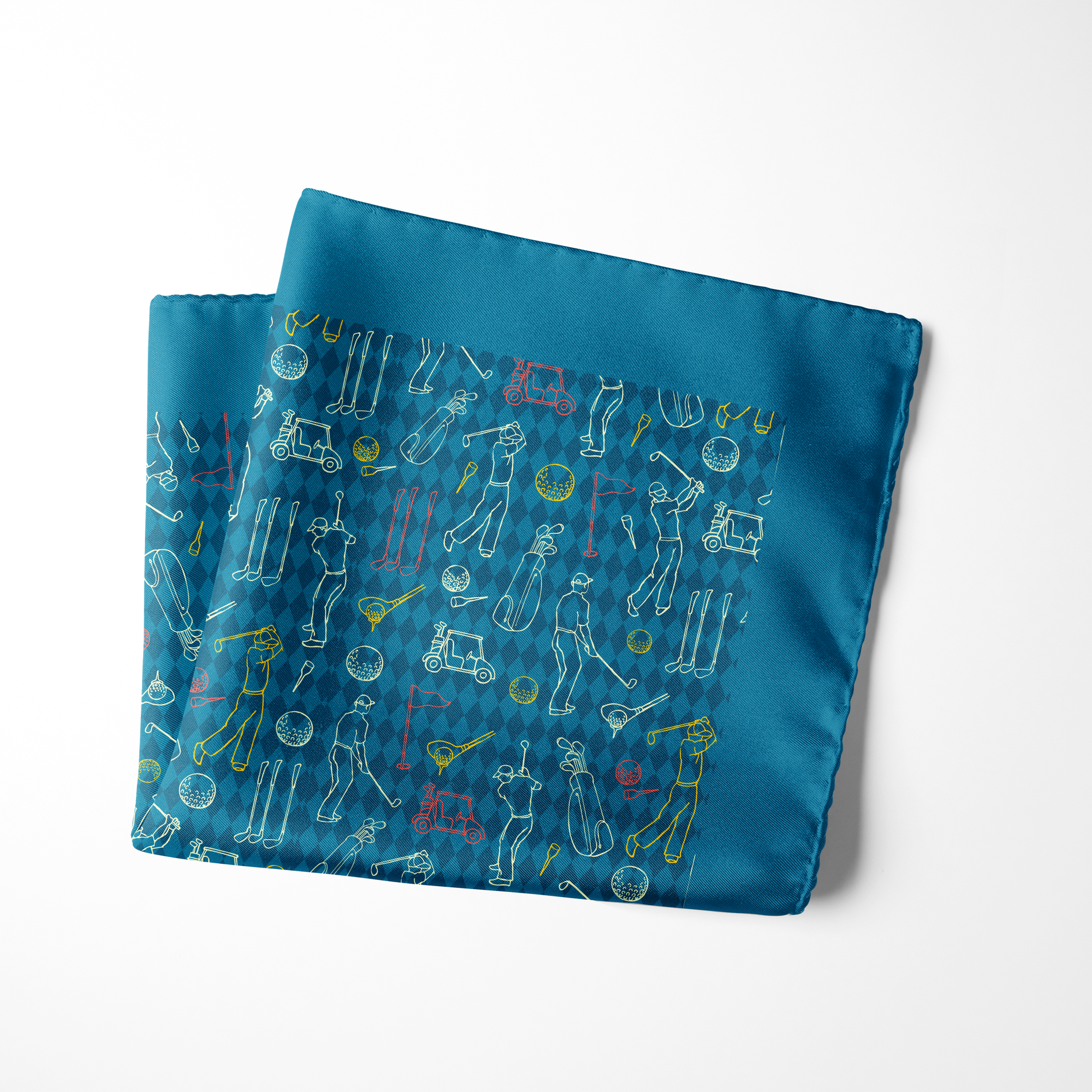 Chokore Chokore Teal Golf Print Silk Pocket Square - Sporty Silks Range Chokore Teal Golf Print Silk Pocket Square - Sporty Silks Range 