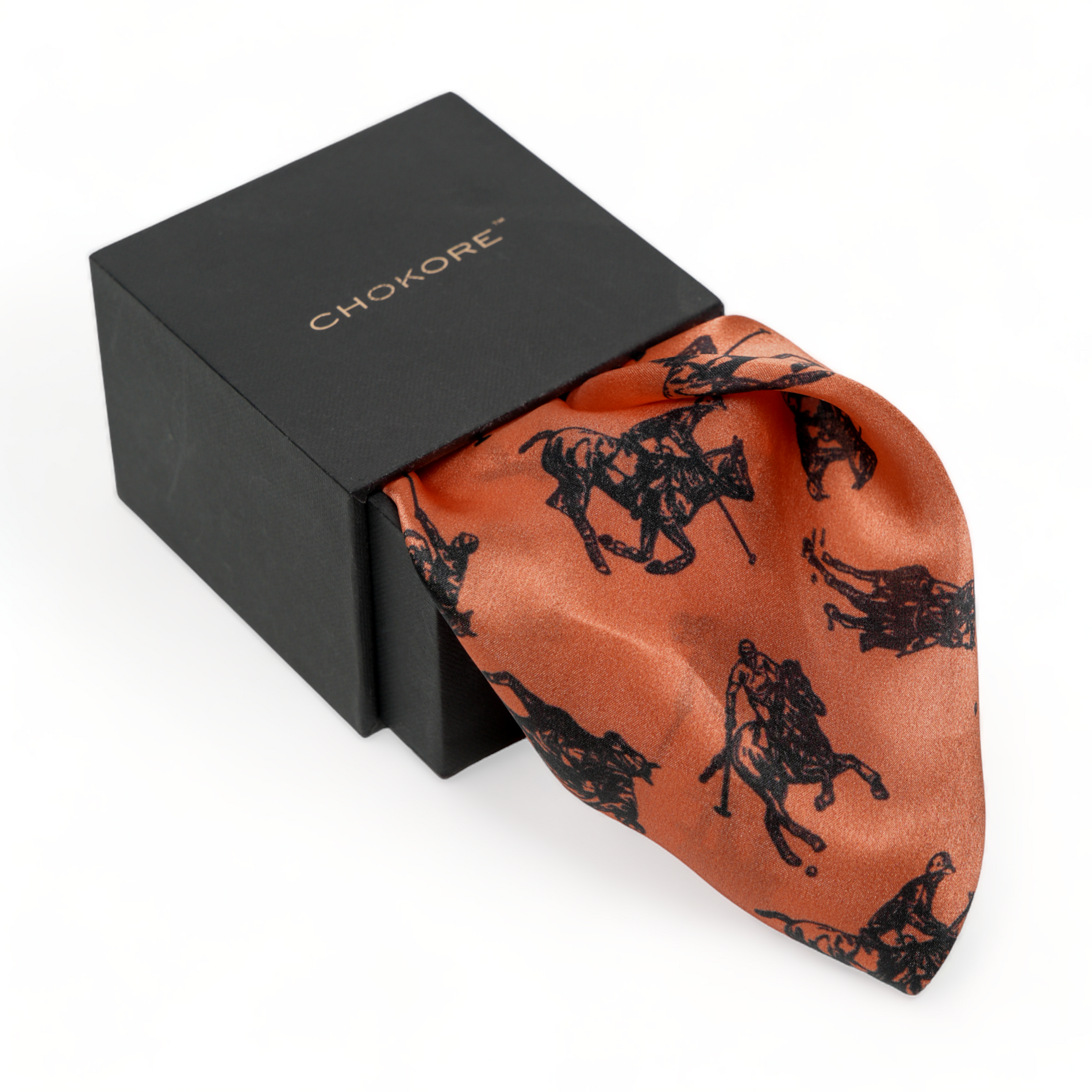 Chokore Chokore Coral Polo Print Silk Pocket Square - Sporty Silks Range Chokore Coral Polo Print Silk Pocket Square - Sporty Silks Range 