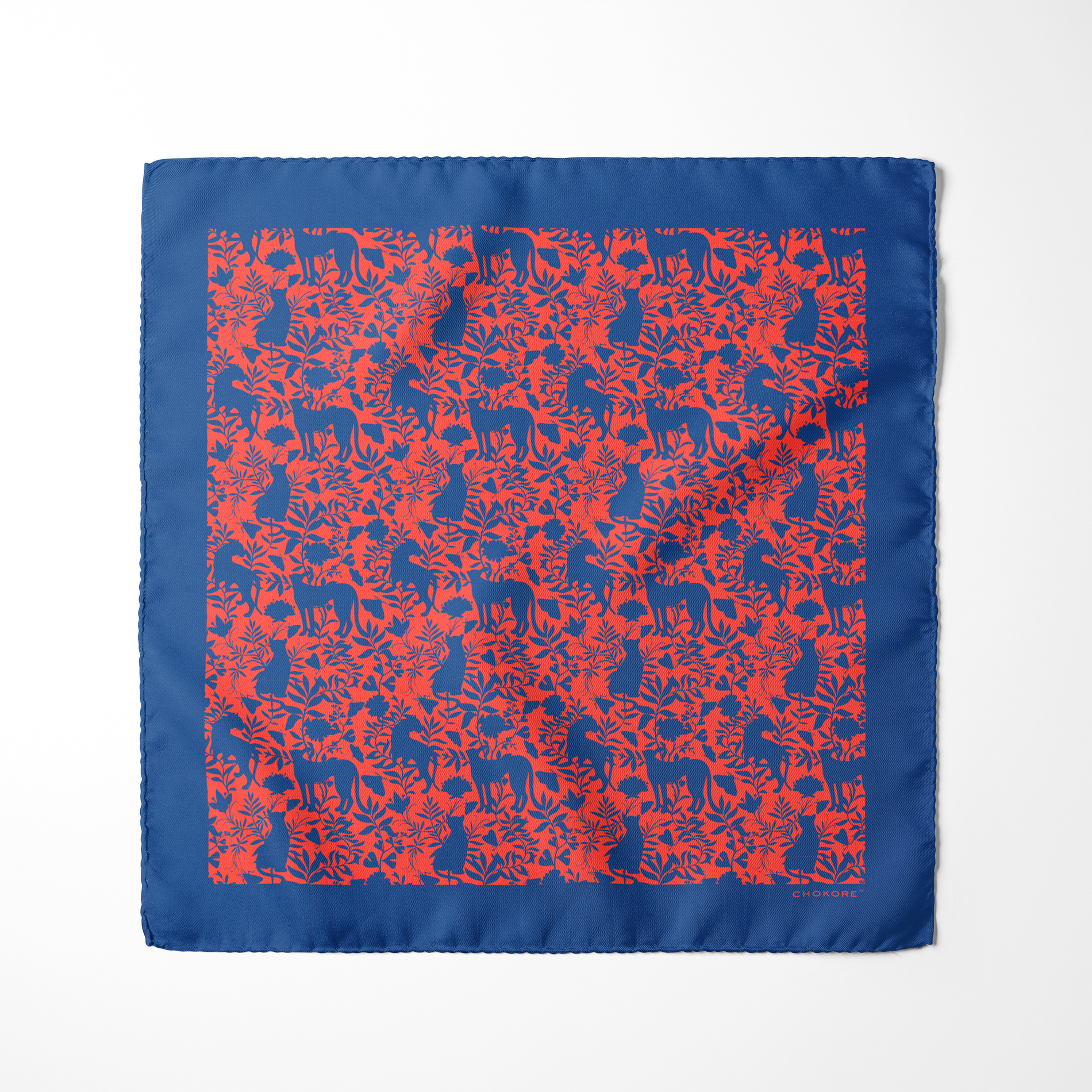 Chokore Chokore Red & Blue Animal print Silk Pocket Square - Wildlife Range Chokore Red & Blue Animal print Silk Pocket Square - Wildlife Range 