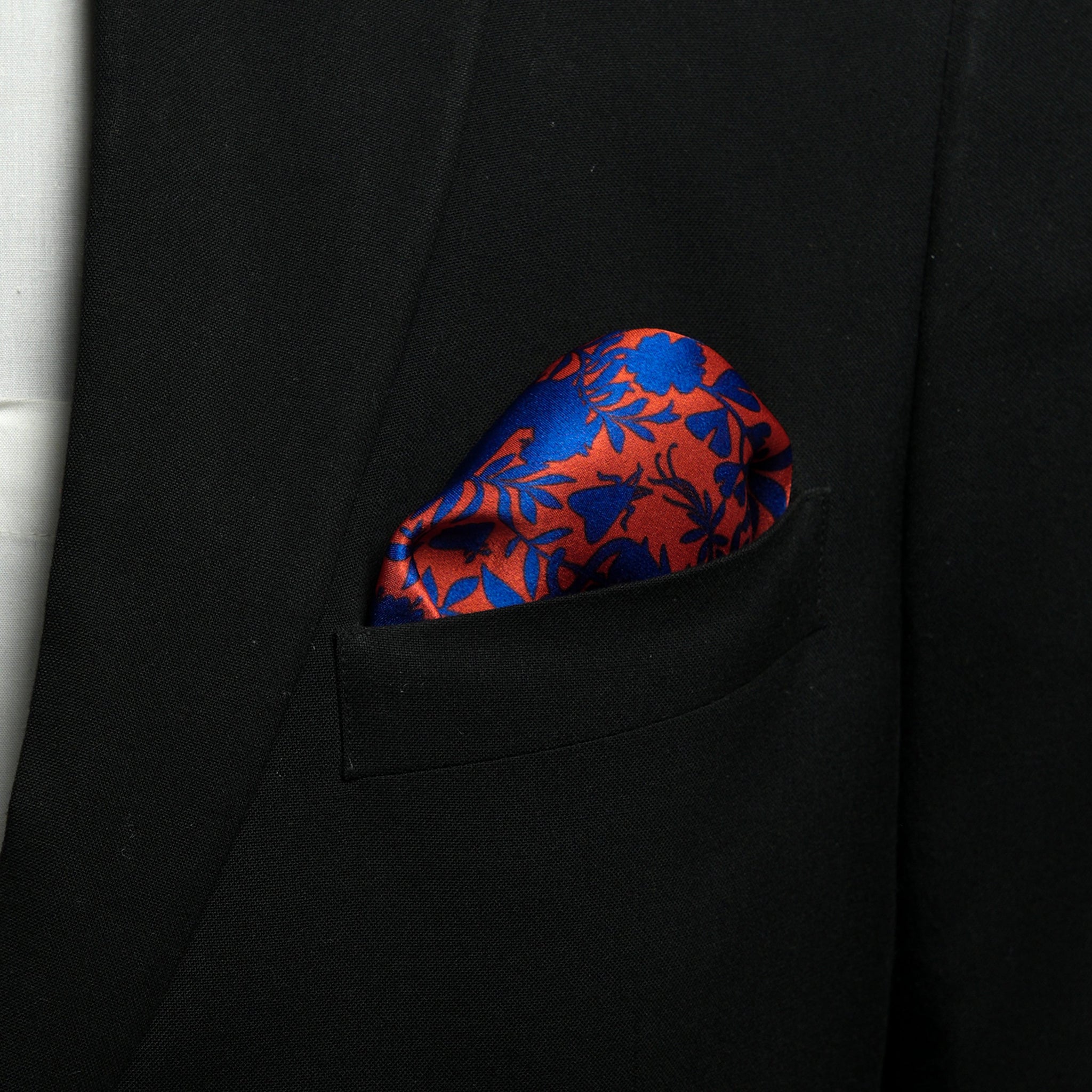 Chokore Red & Blue Animal print Silk Pocket Square - Wildlife Range