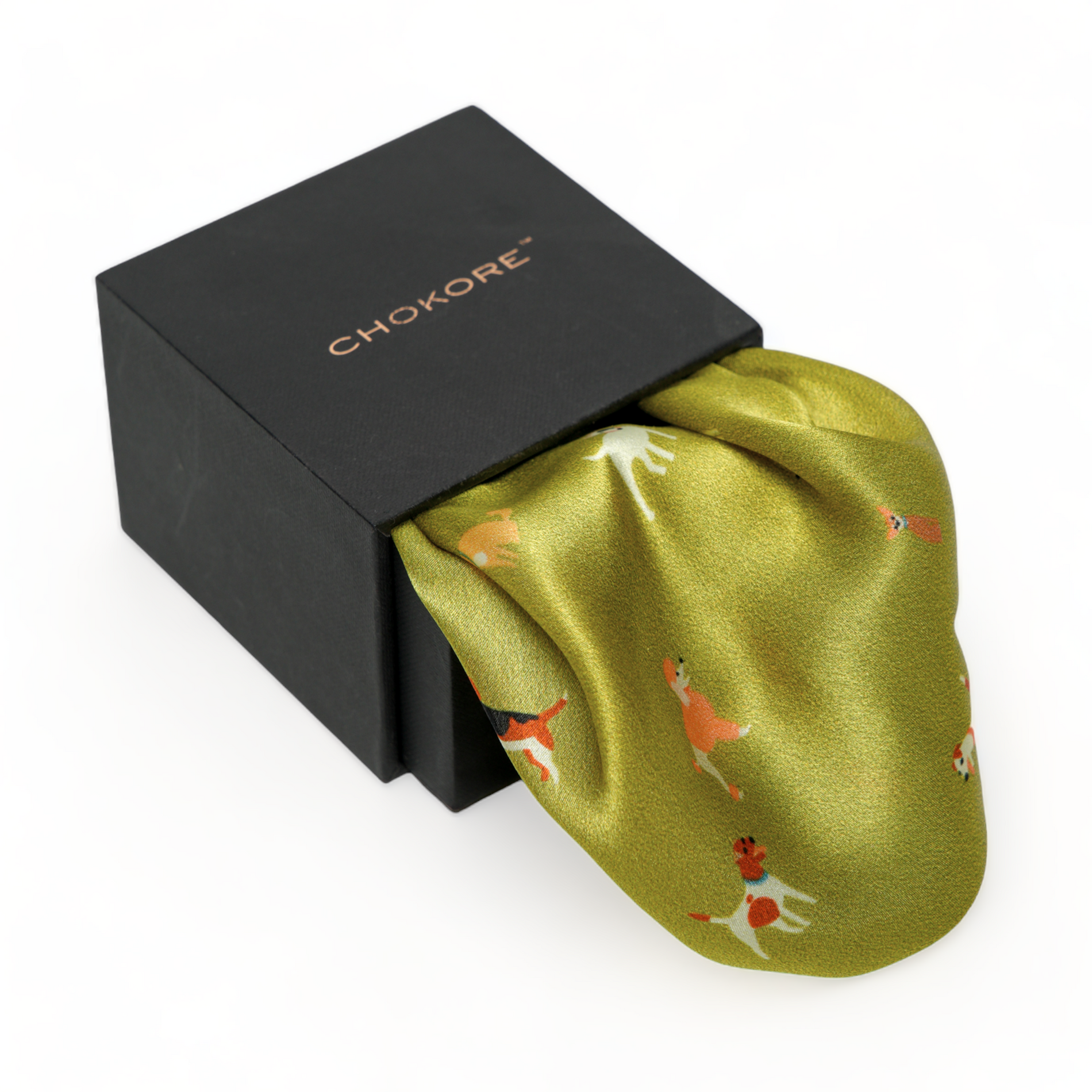 Chokore Chokore Olive Canine Silk Pocket Square - Wildlife Range Chokore Olive Canine Silk Pocket Square - Wildlife Range 