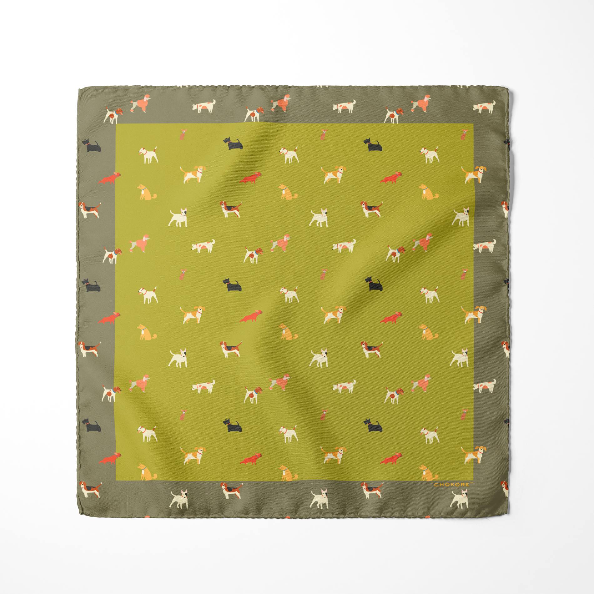 Chokore  Chokore Olive Canine Silk Pocket Square - Wildlife Range 