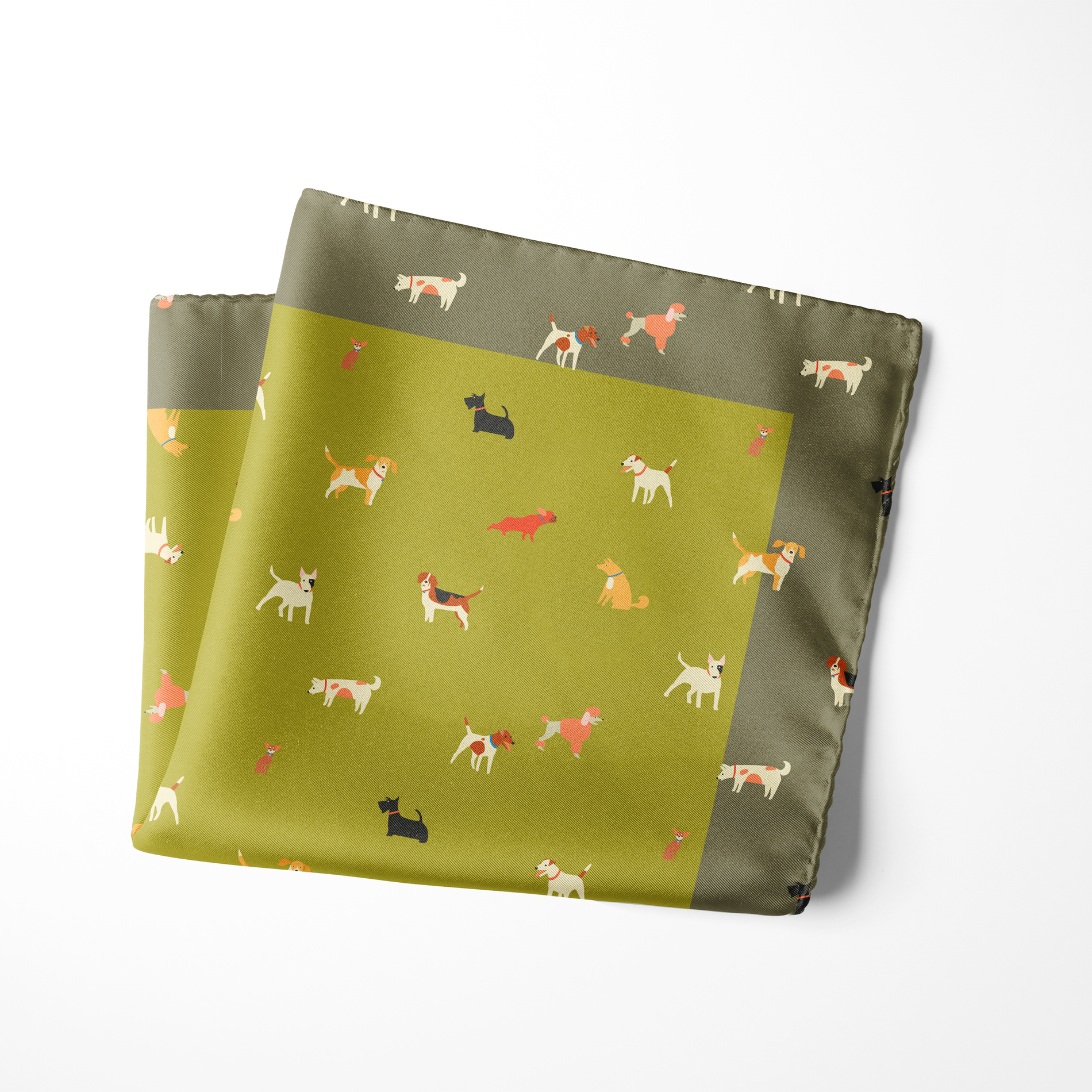 Chokore Chokore Olive Canine Silk Pocket Square - Wildlife Range Chokore Olive Canine Silk Pocket Square - Wildlife Range 