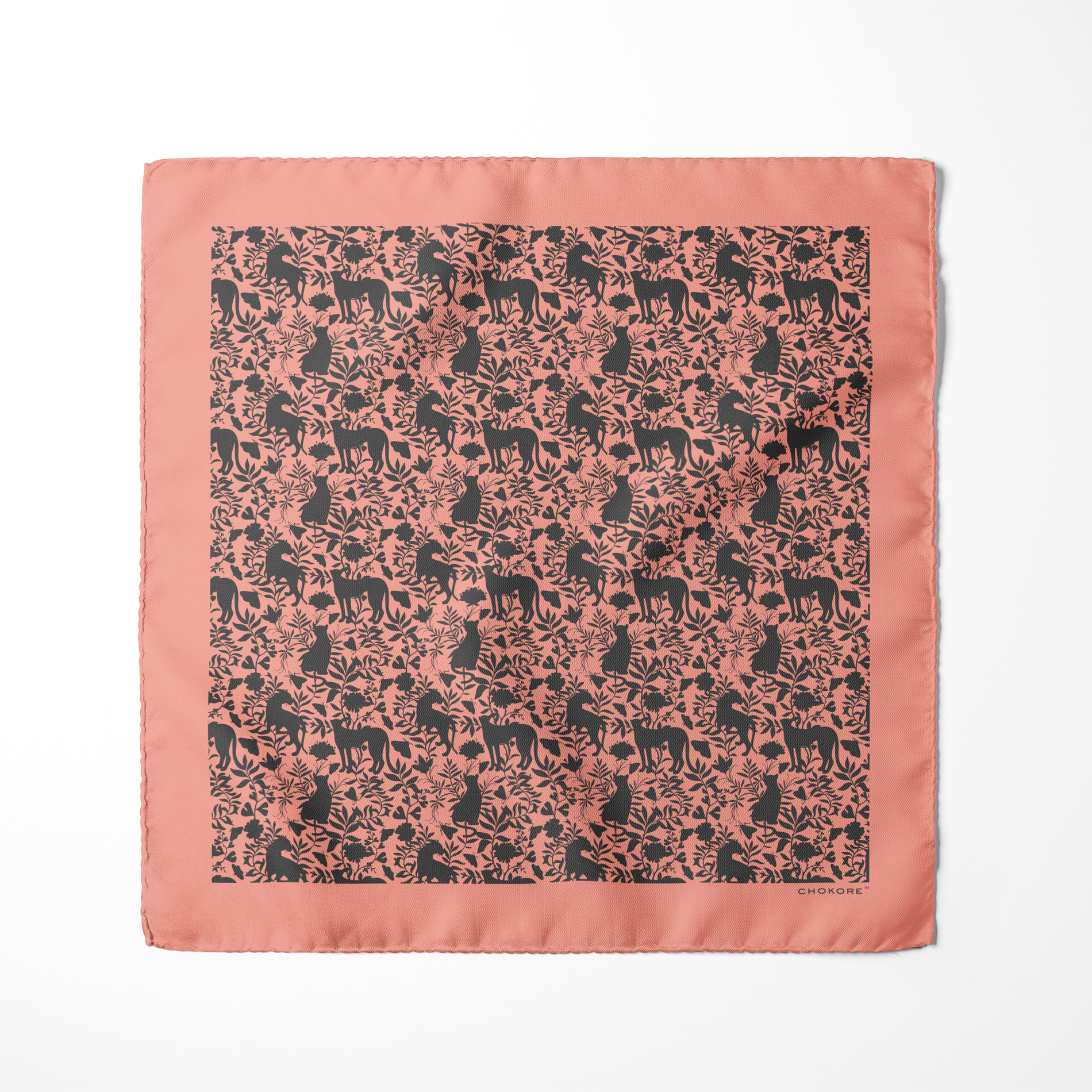 Chokore  Chokore Light Pink Animal print Silk Pocket Square - Wildlife Range 