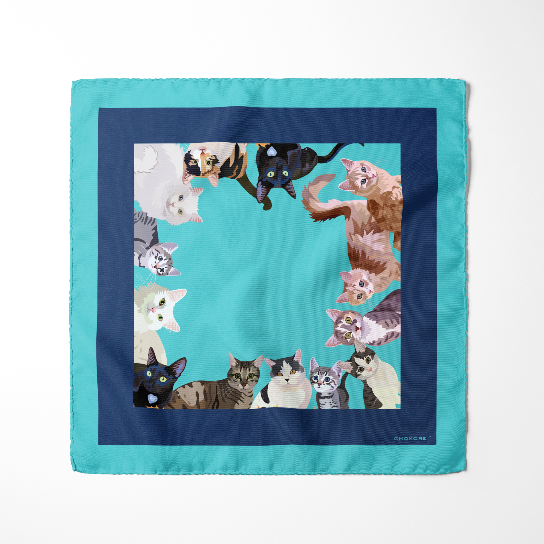 Chokore  Chokore Turquoise Feline Silk Pocket Square - Wildlife Range 