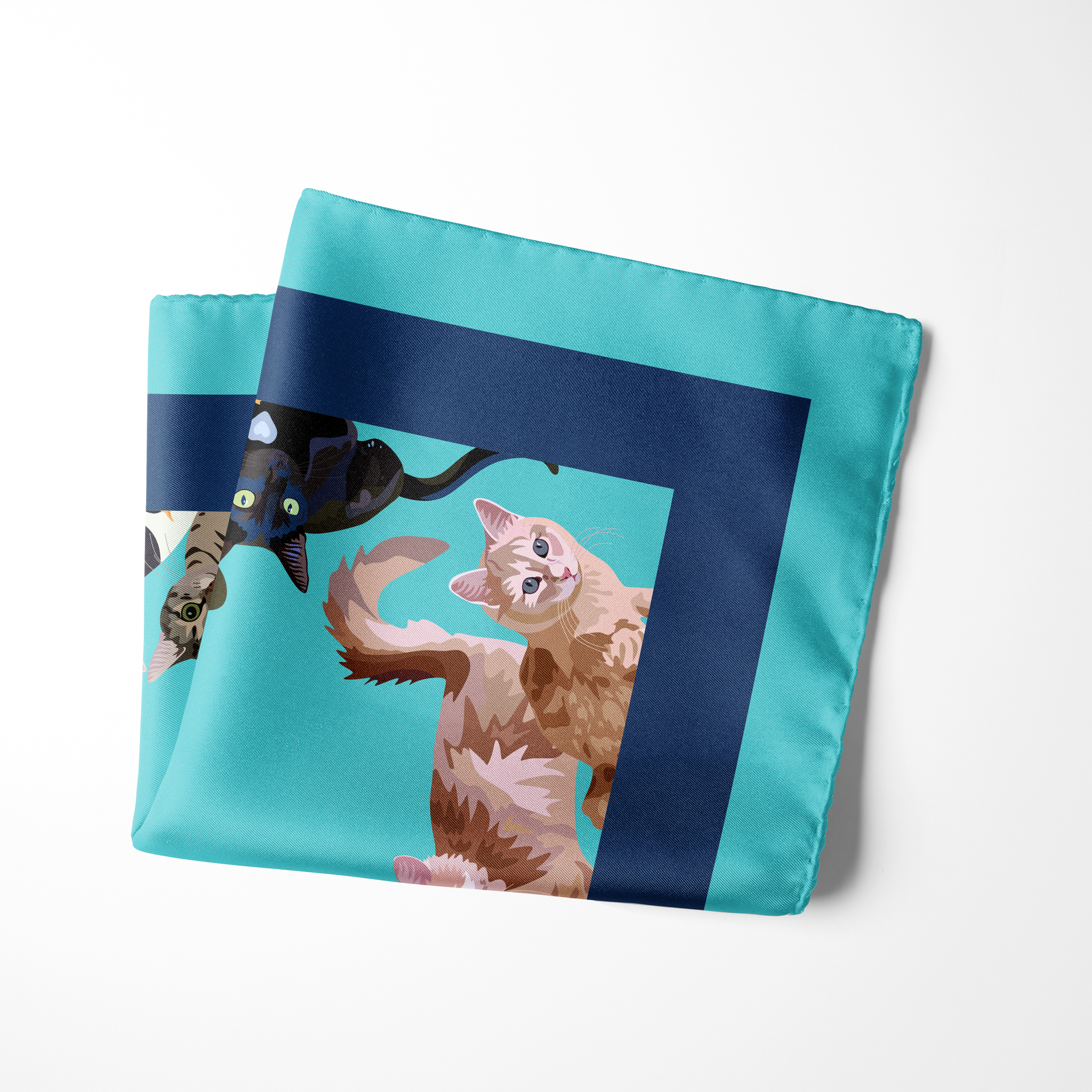 Chokore Chokore Turquoise Feline Silk Pocket Square - Wildlife Range Chokore Turquoise Feline Silk Pocket Square - Wildlife Range 