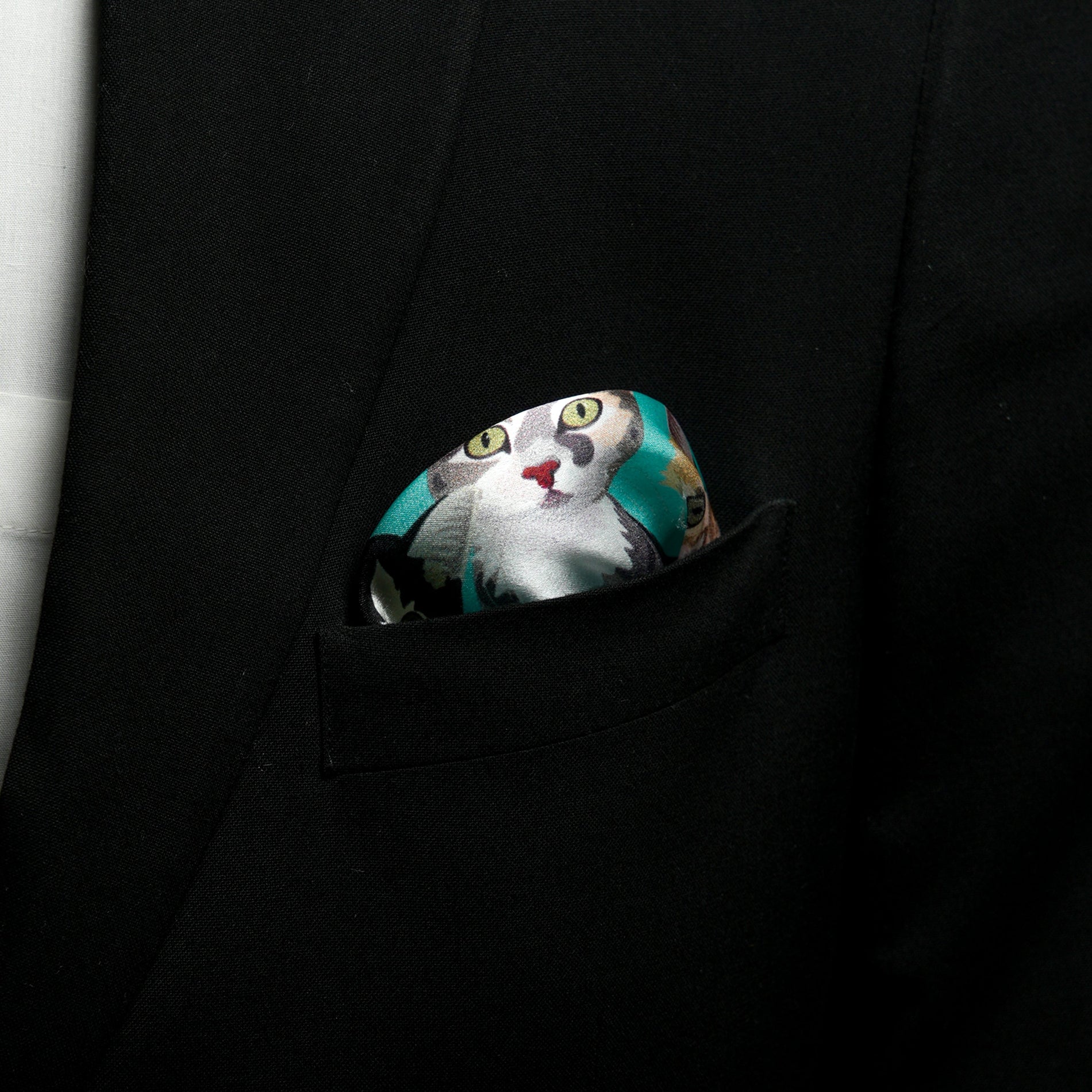 Chokore Chokore Turquoise Feline Silk Pocket Square - Wildlife Range Chokore Turquoise Feline Silk Pocket Square - Wildlife Range 