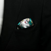 Chokore Chokore Turquoise Feline Silk Pocket Square - Wildlife Range