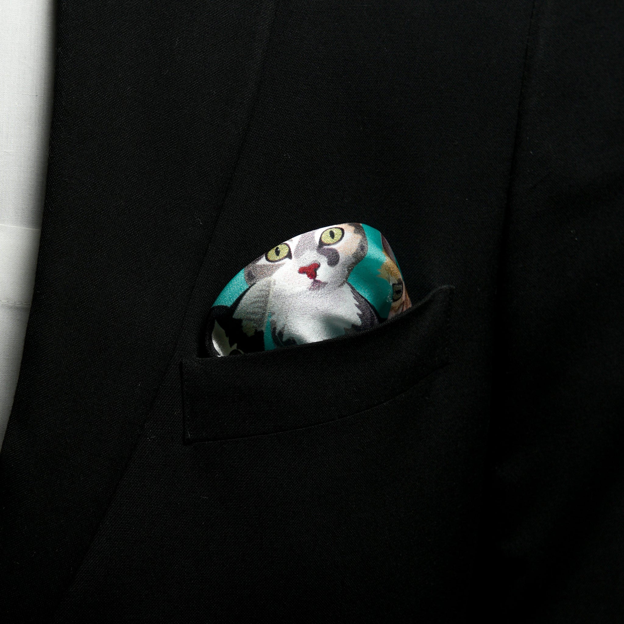 Chokore Turquoise Feline Silk Pocket Square - Wildlife Range