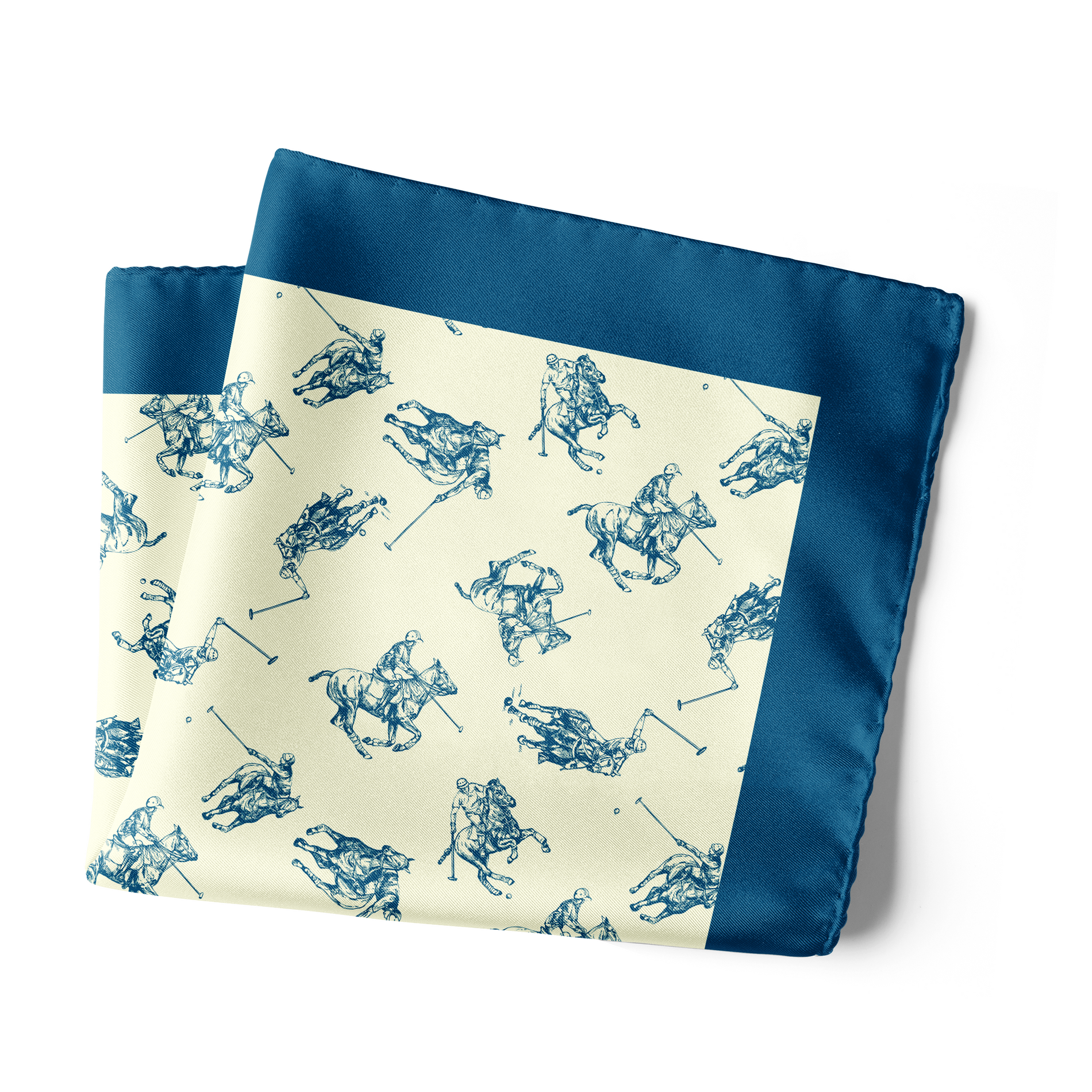 Chokore  Chokore Blue & Off White Polo Print Silk Pocket Square - Sporty Silks Range 