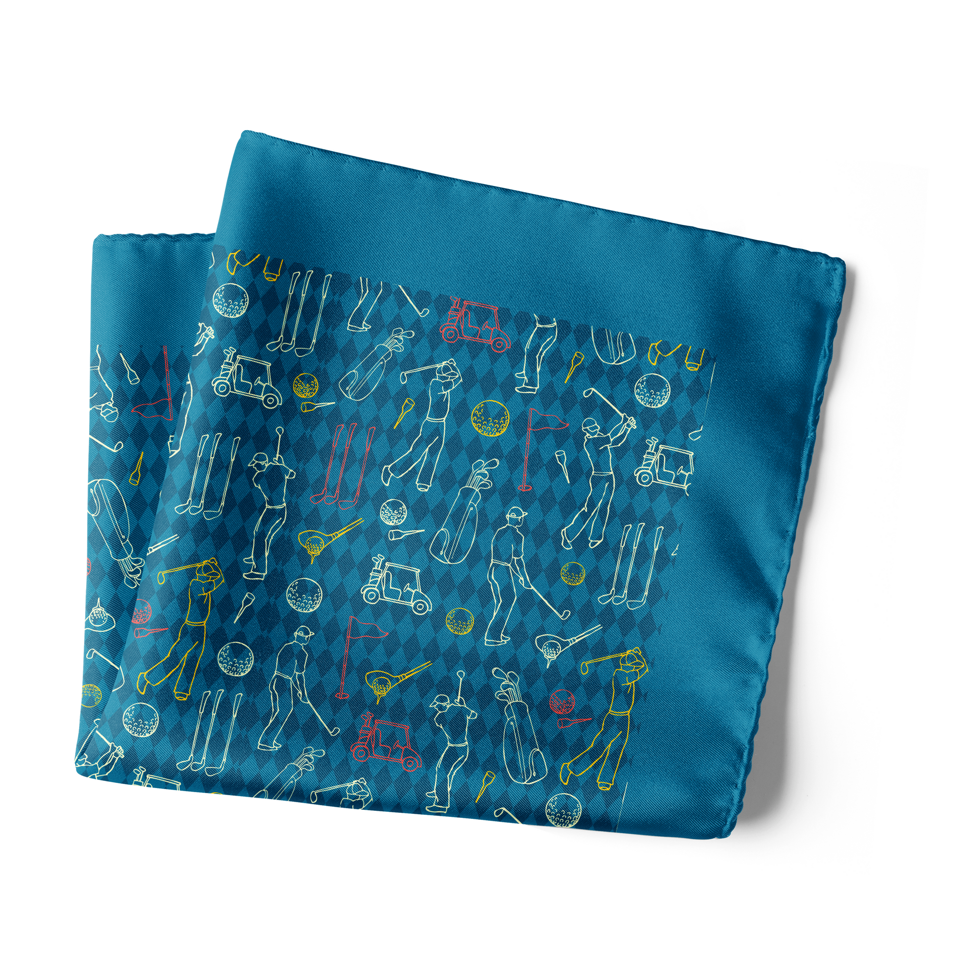 Chokore  Chokore Teal Golf Print Silk Pocket Square - Sporty Silks Range 