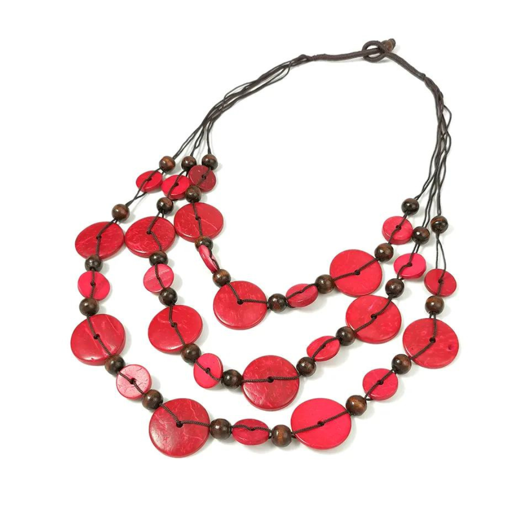 Chokore Chokore Multi-layer Long Coconut Shell Necklace (Red) Chokore Multi-layer Long Coconut Shell Necklace (Red) 