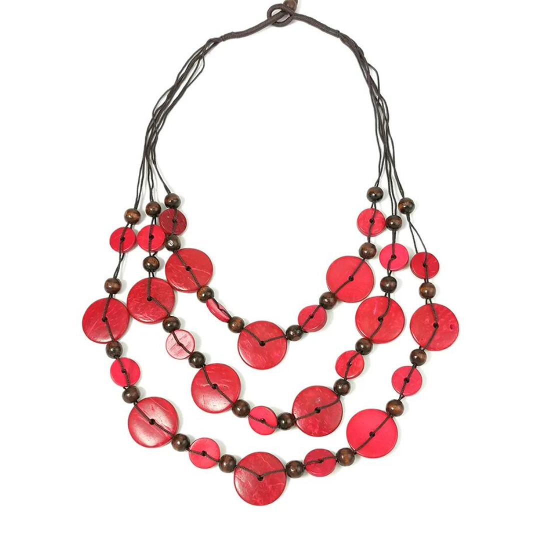 Chokore  Chokore Multi-layer Long Coconut Shell Necklace (Red) 