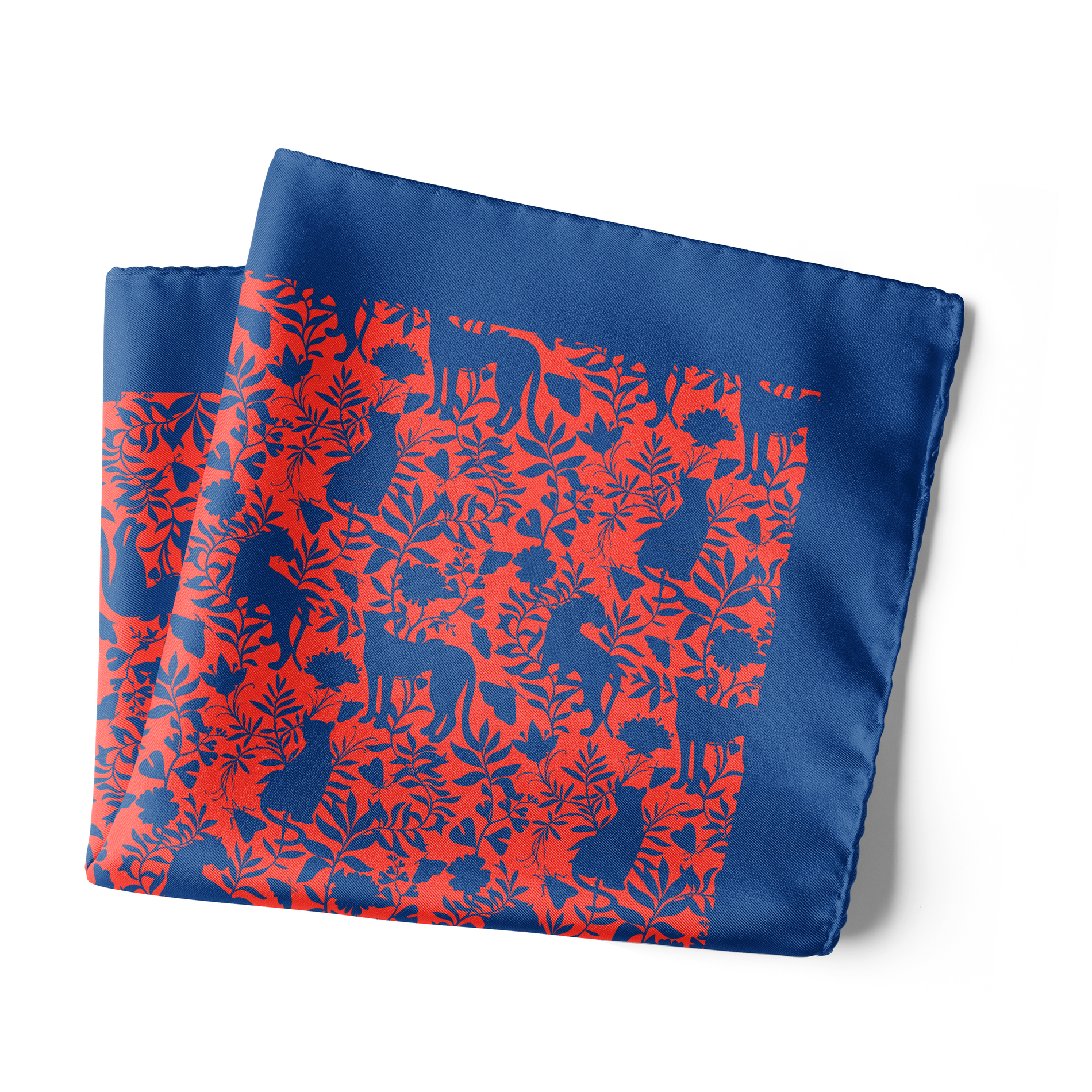 Chokore Chokore Red & Blue Animal print Silk Pocket Square - Wildlife Range Chokore Red & Blue Animal print Silk Pocket Square - Wildlife Range 