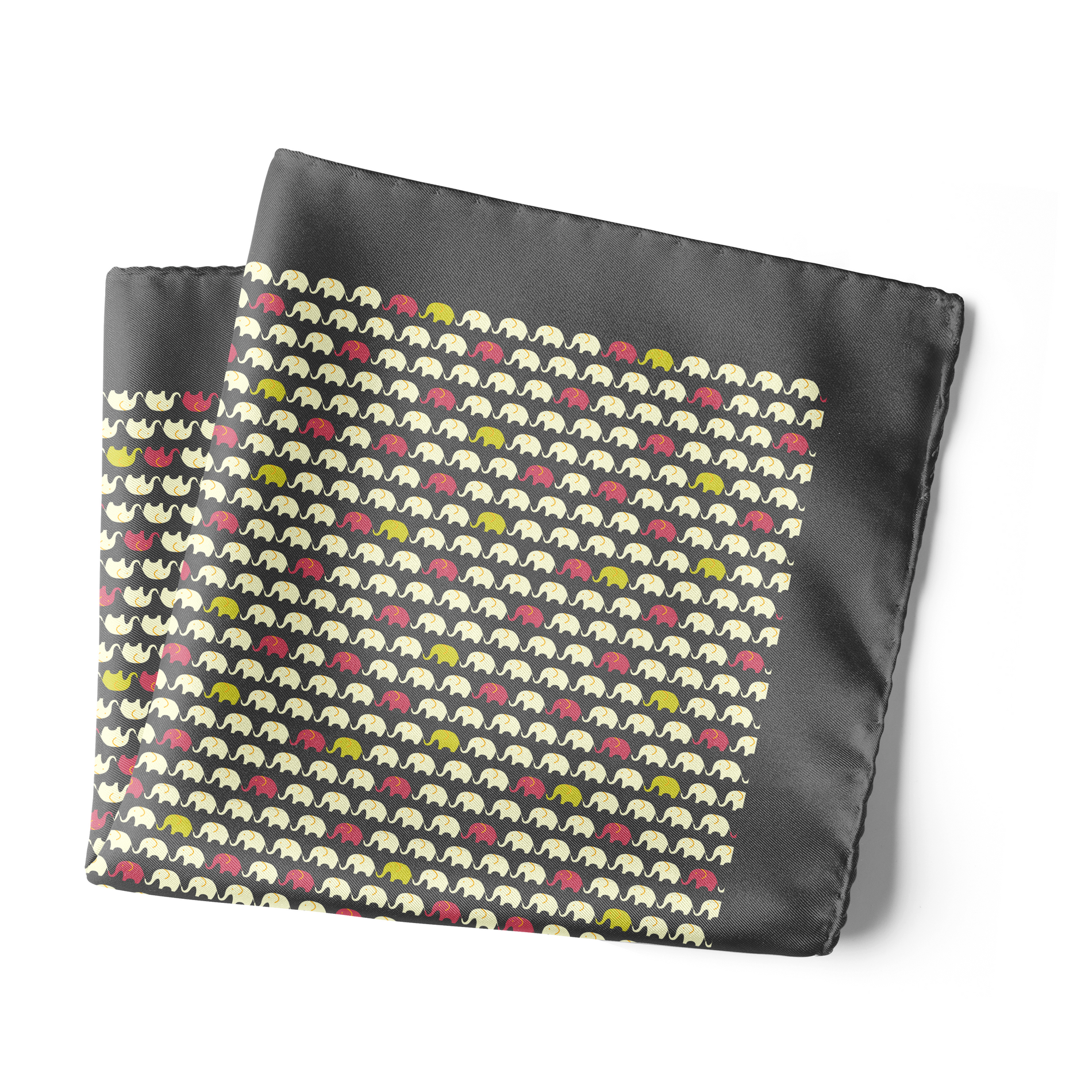 Chokore  Chokore Dark Gray Baby Elephants Silk Pocket Square - Wildlife Range 