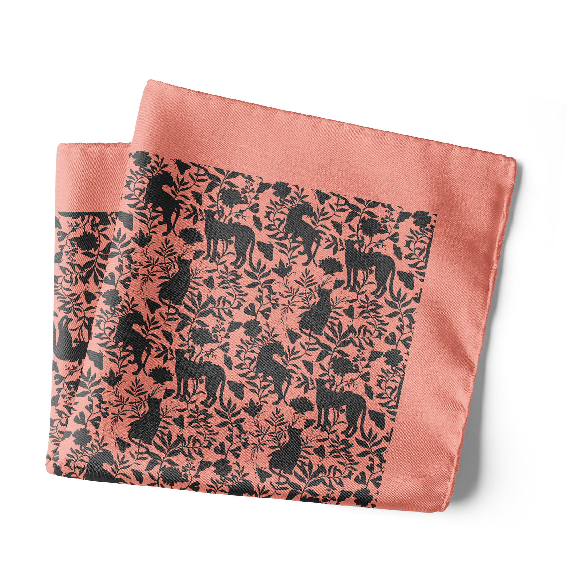 Chokore  Chokore Light Pink Animal print Silk Pocket Square - Wildlife Range 