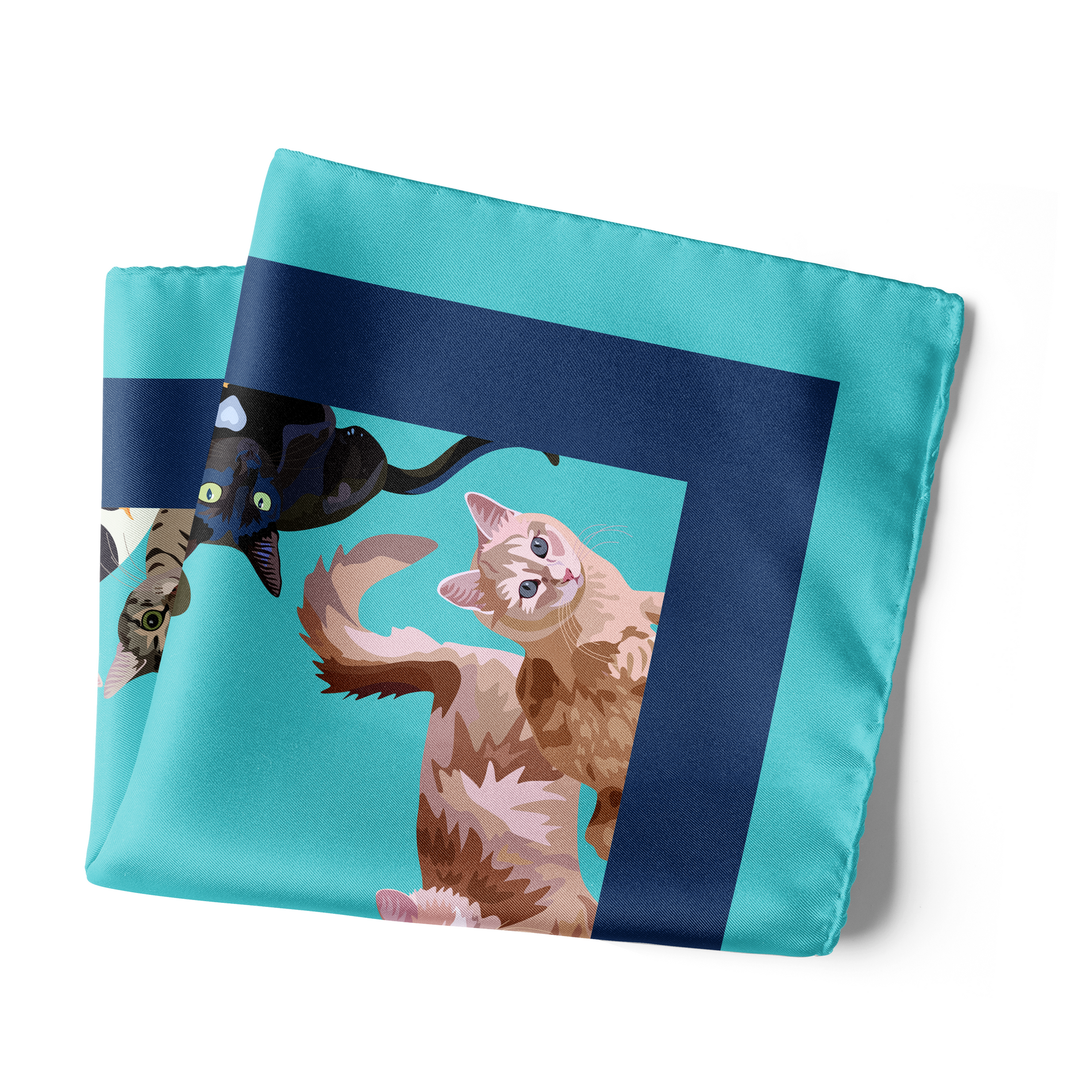 Chokore  Chokore Turquoise Feline Silk Pocket Square - Wildlife Range 