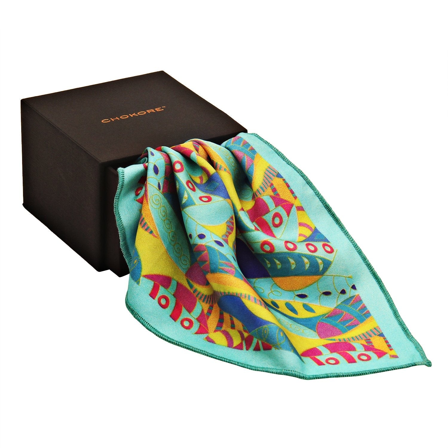 Chokore Chokore Turquoise & Orange Pocket Square - Marine line Chokore Turquoise & Orange Pocket Square - Marine line 