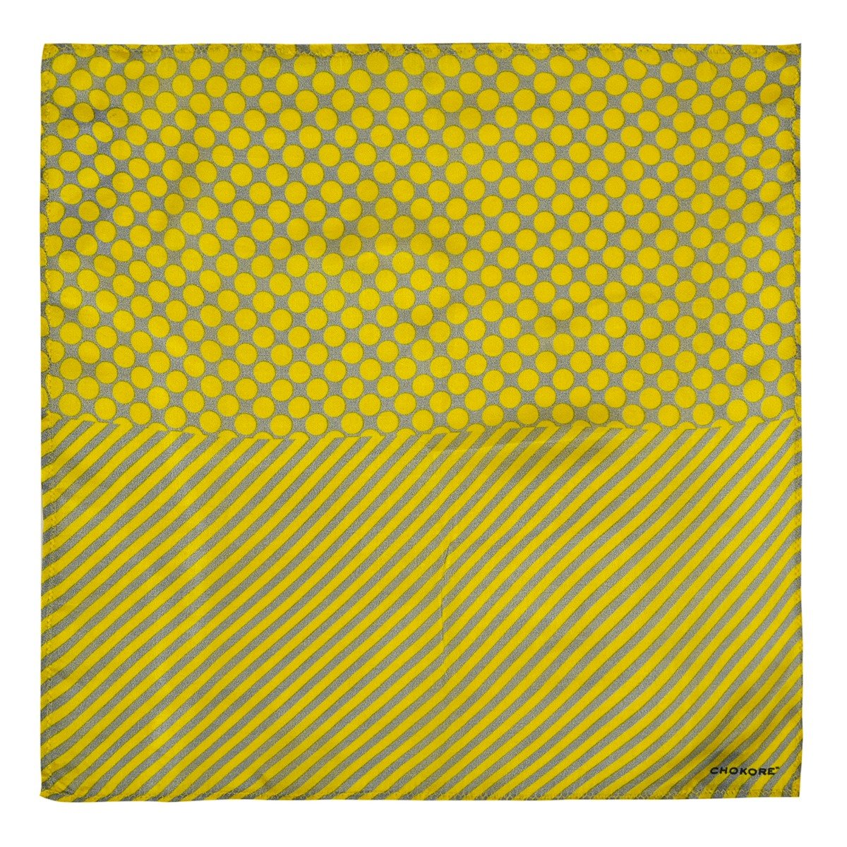 Chokore  Chokore 2-in-1 Yellow & Light Grey Silk Pocket Square 