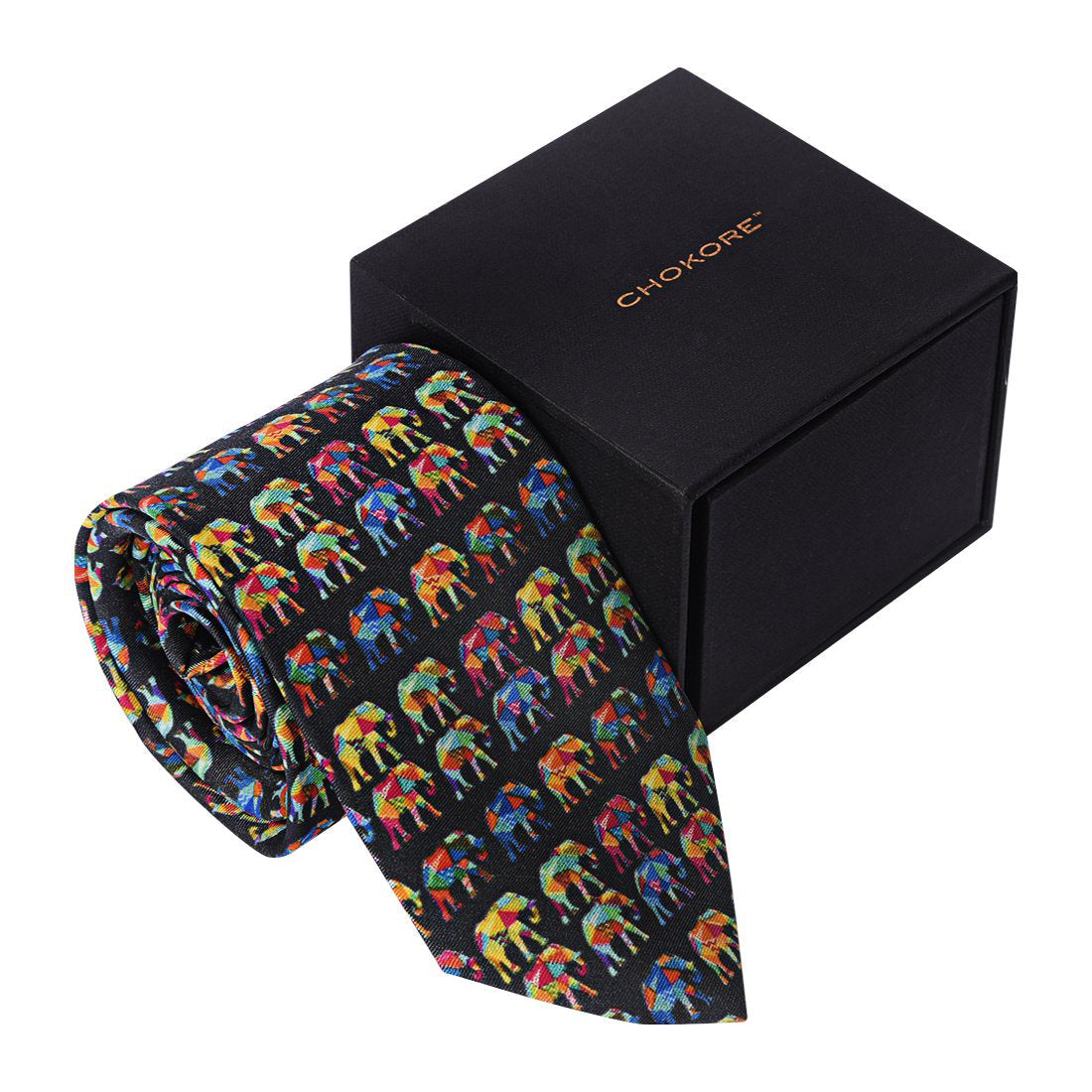 Chokore Chokore Multi-colour Elephants Silk Tie - Wildlife range Chokore Multi-colour Elephants Silk Tie - Wildlife range 