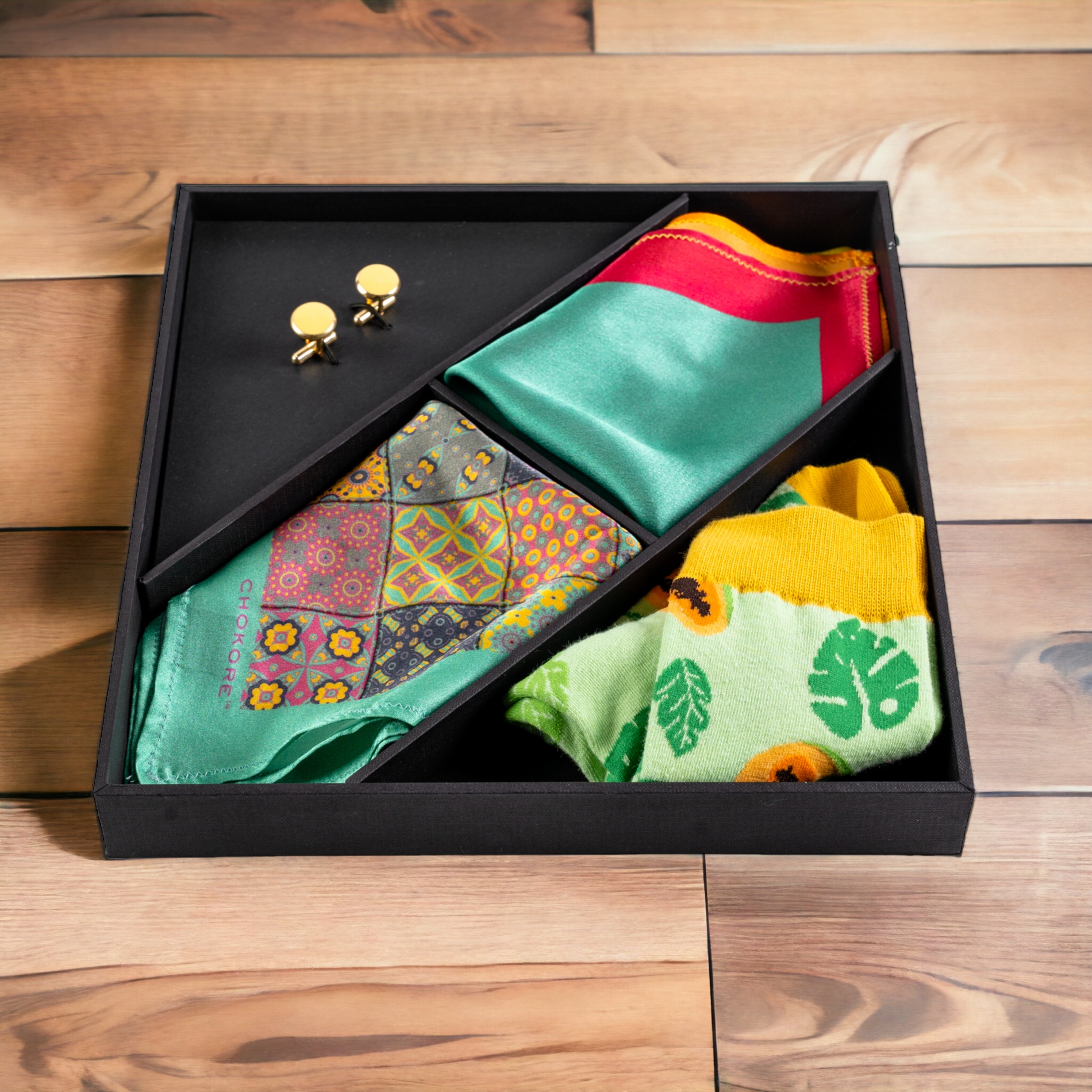 Chokore  Chokore Special 4-in-1 Gift Set (2 Pocket Squares, Cufflinks, & Socks) 