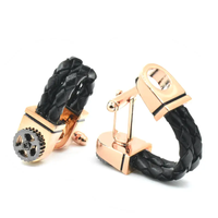 Chokore Chokore Braided Leather Cufflinks with Miniature Gear