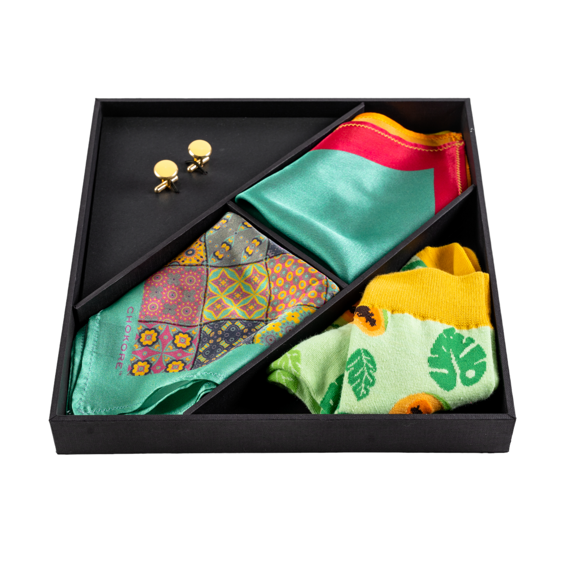 Chokore  Chokore Special 4-in-1 Gift Set (2 Pocket Squares, Cufflinks, & Socks) 