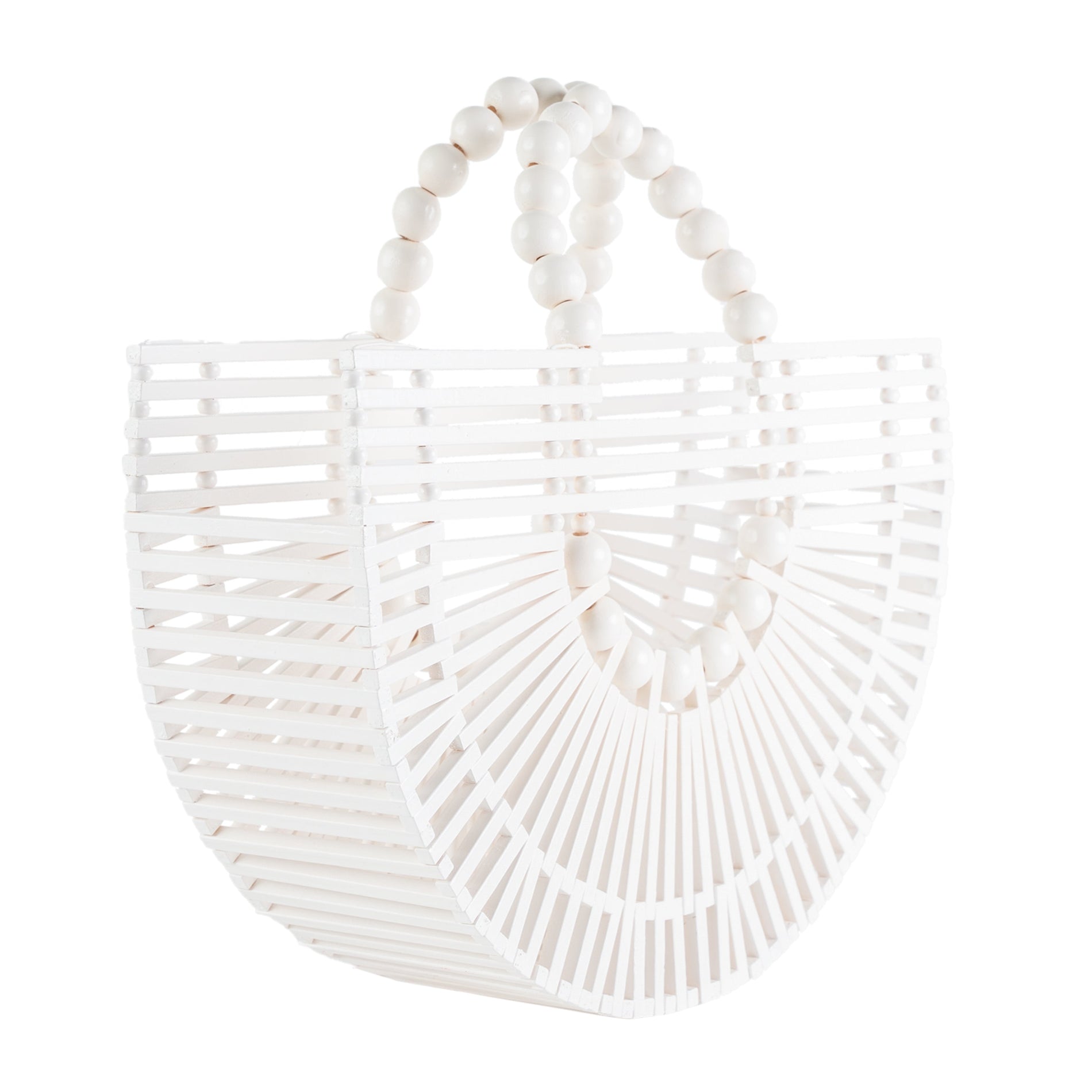 Chokore Bamboo Tote with bead handle - Handcrafted Basket Bag for Women. White Bamboo Tote with bead handle - Handcrafted Basket Bag for Women. White 