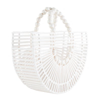 Chokore Bamboo Tote with bead handle - Handcrafted Basket Bag for Women. White