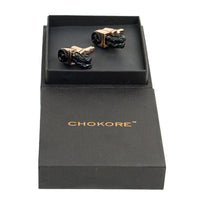 Chokore Chokore Braided Leather Cufflinks with Miniature Gear