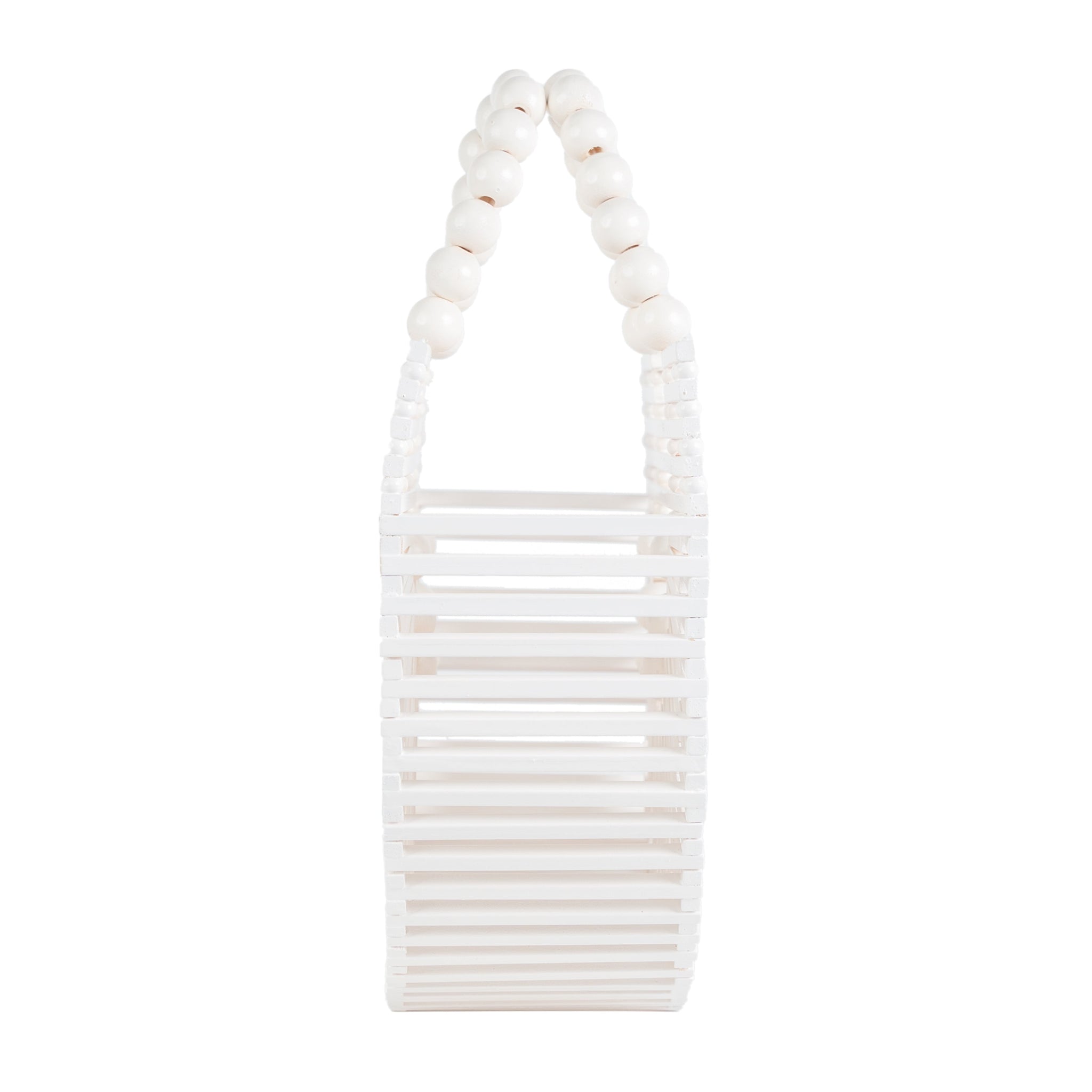 Bamboo Tote with bead handle - Handcrafted Basket Bag for Women. White