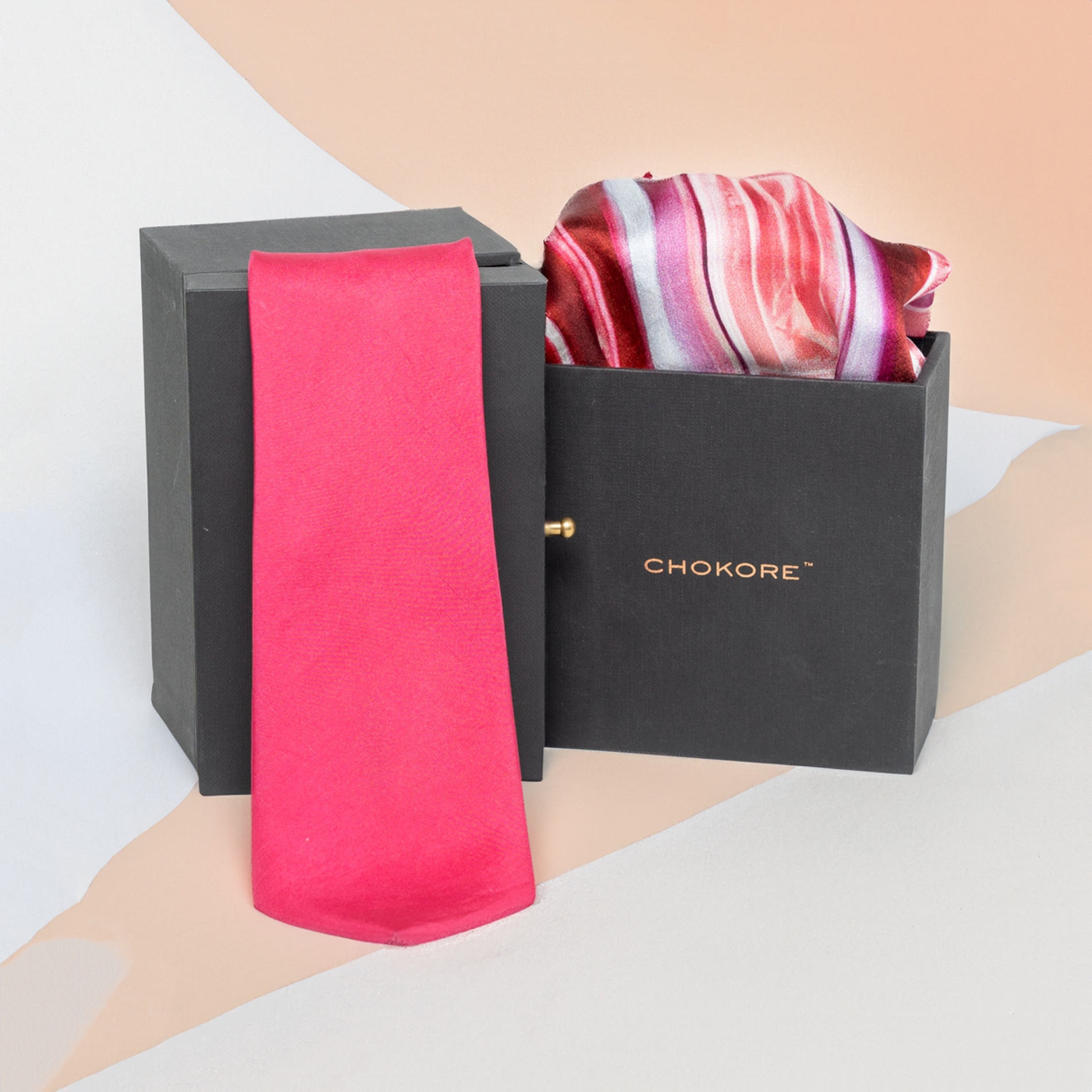 Chokore  Chokore Special 2-in-1 Gift Set for Him (Solid Pink Necktie & Jaipur Pocket Square) 