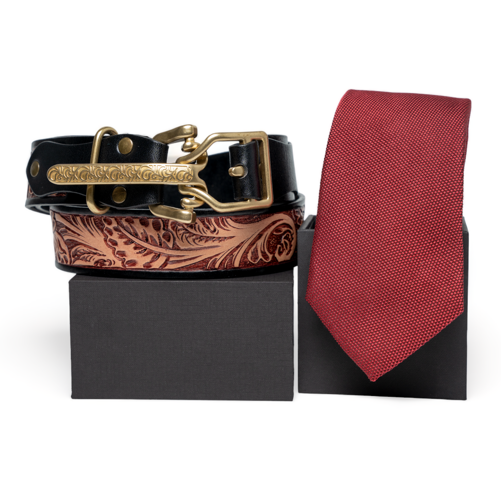 Chokore  Chokore Special 2-in-1 Gift Set for Him (Men’s RKXC Pinpoint Necktie & Knight Leather Belt) 