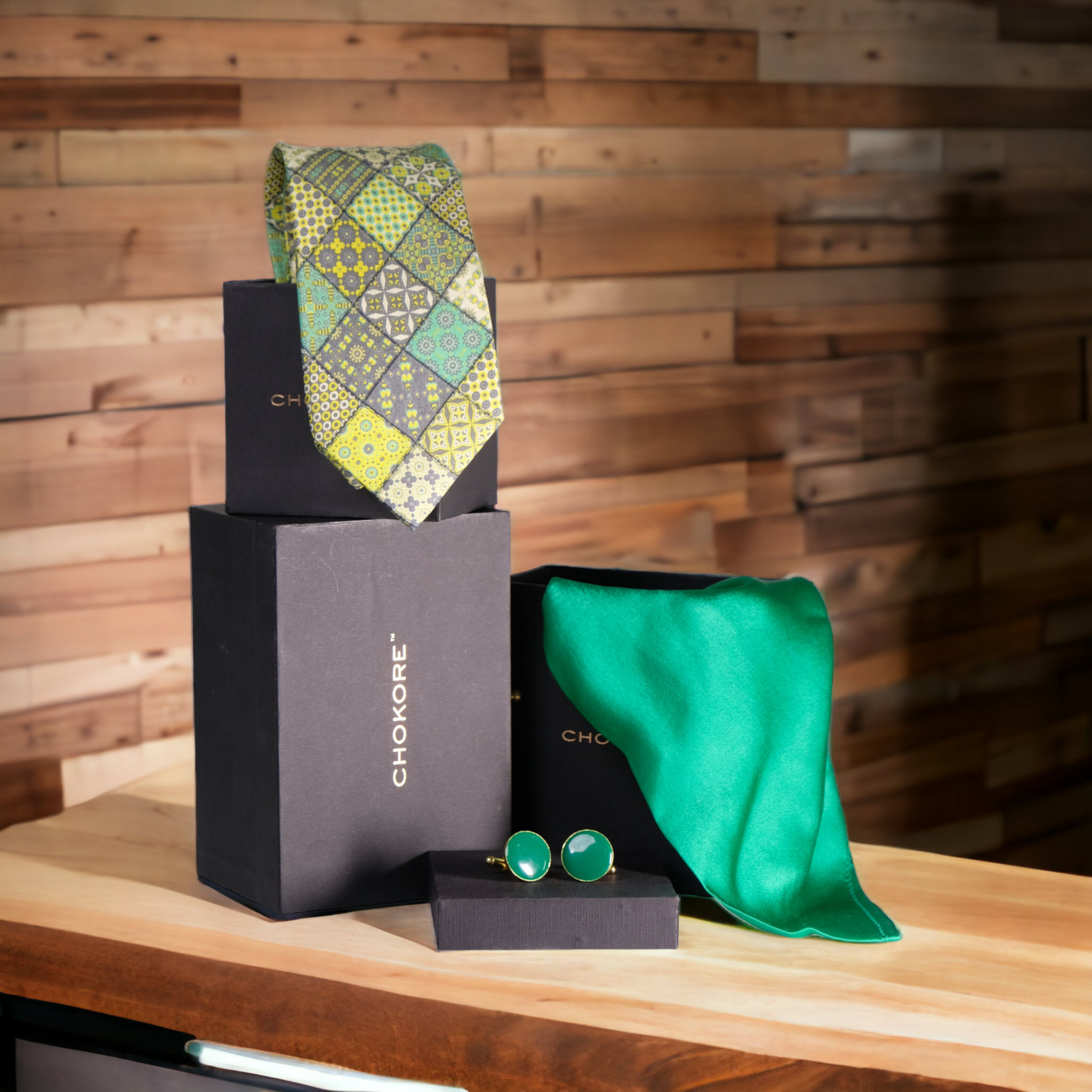 Chokore  Chokore Special 3-in-1 Gift Set for Him (Turquoise Pocket Square, Necktie, & Cufflinks) 