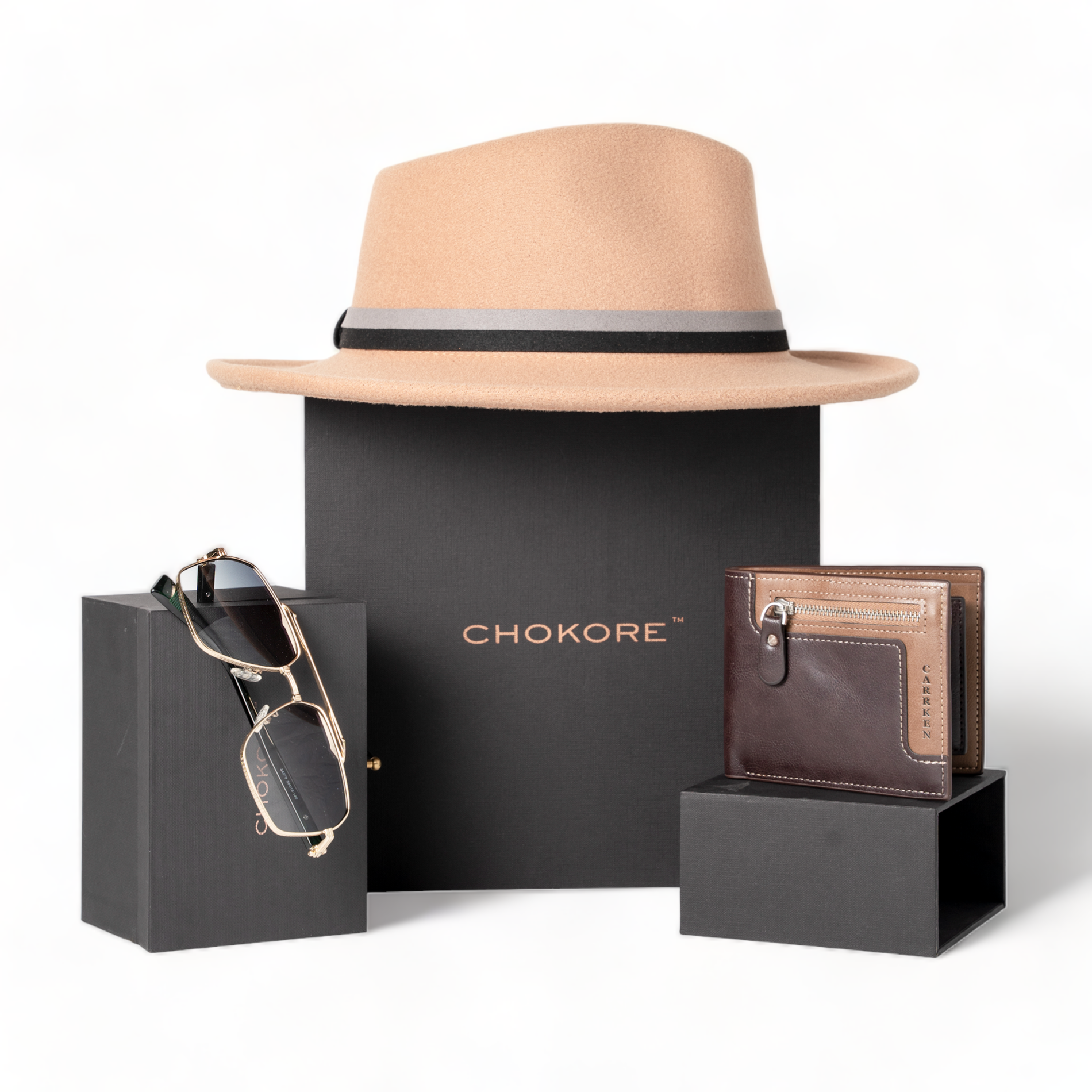 Chokore  Chokore Special 3-in-1 Gift Set for Him (Fedora Hat, Wallet, & Sunglasses) 