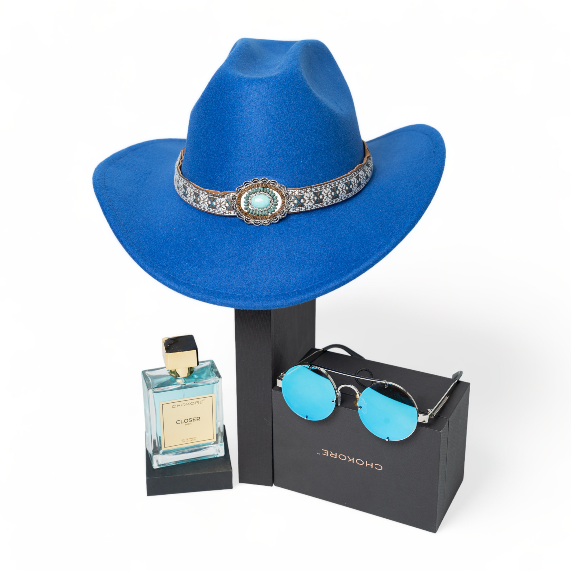 Chokore Chokore Special 3-in-1 Gift Set for Him (Blue Cowboy Hat, Round Sunglasses, & Closer Perfume) Chokore Special 3-in-1 Gift Set for Him (Blue Cowboy Hat, Round Sunglasses, & Closer Perfume) 