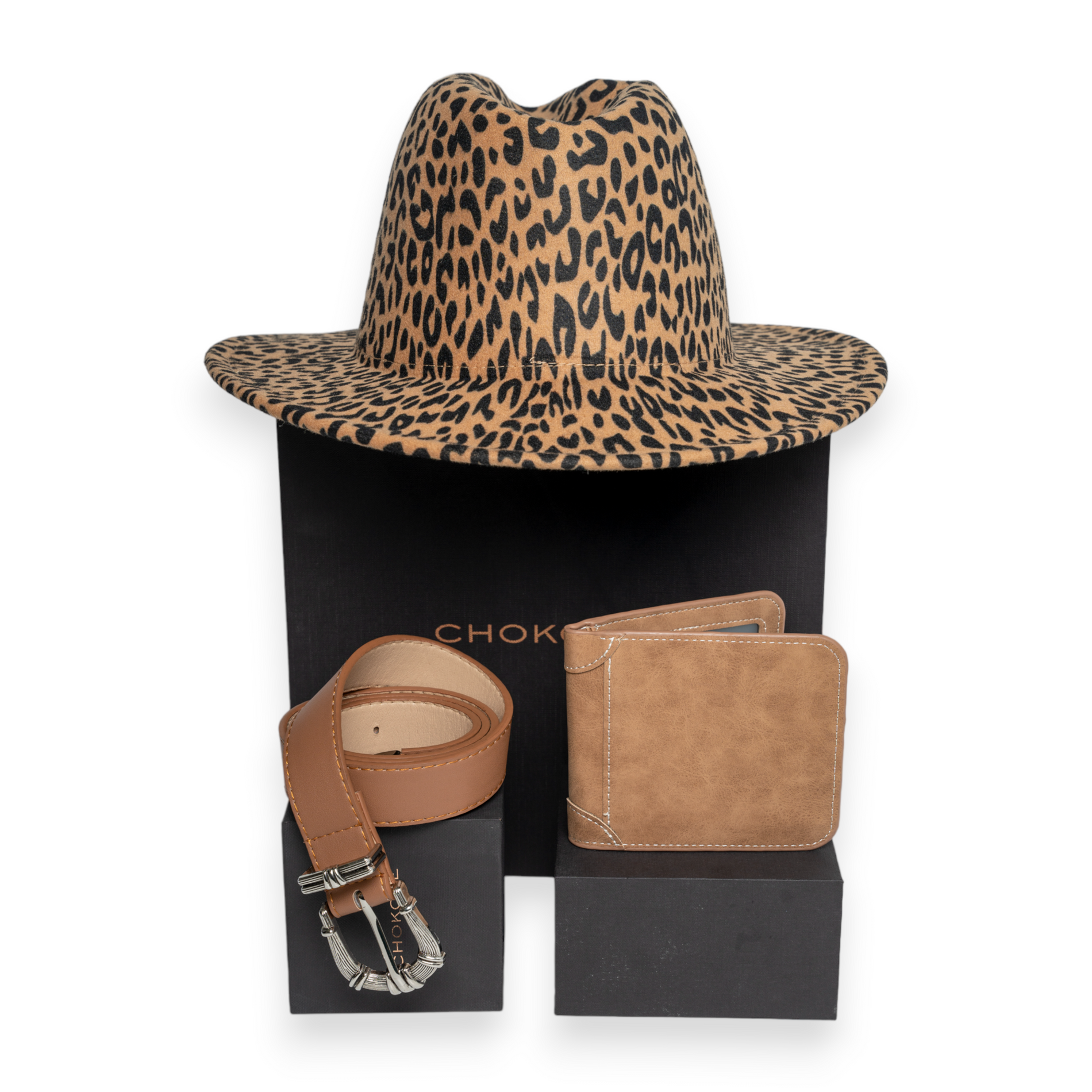 Chokore  Chokore Special 3-in-1 Gift Set for Him & Her (Buckle Belt, Wallet, & Leopard print Hat) 