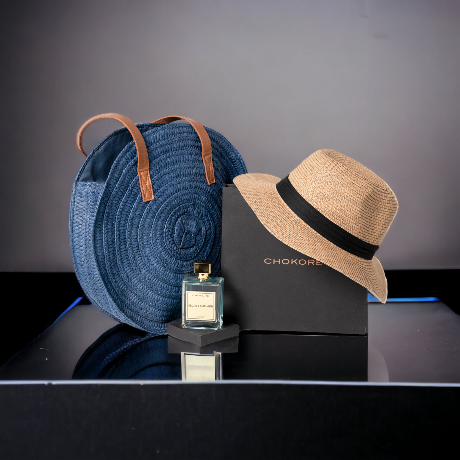 Chokore  Chokore Special 3-in-1 Gift Set for Him & Her (Straw Hat, Beach Bag, & 100 ml Secret Summer Perfume) 