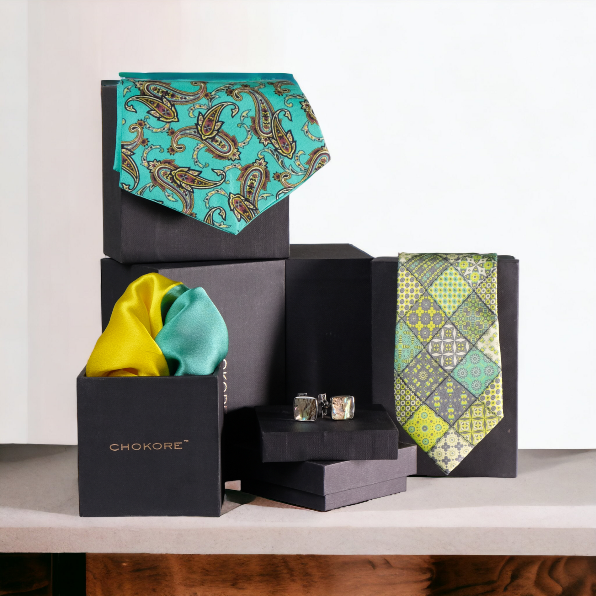 Chokore  Chokore Special 4-in-1 Gift Set for Him (Pocket Square, Necktie, Cravat, & Cufflinks) 