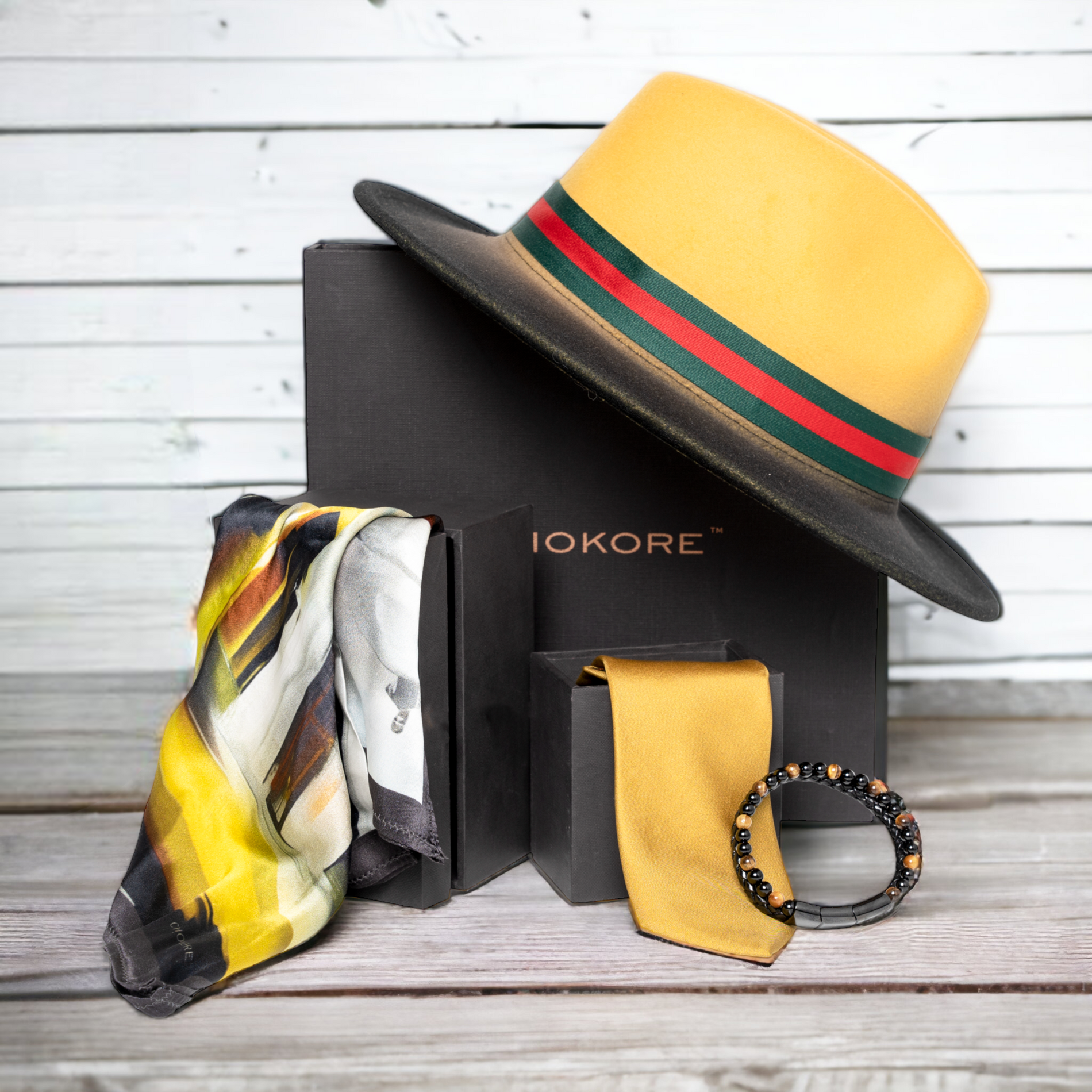 Chokore  Chokore Special 4-in-1 Gift Set for Him (Chokore Arte Pocket Square, Solid Necktie, Hat, & Bracelet) 