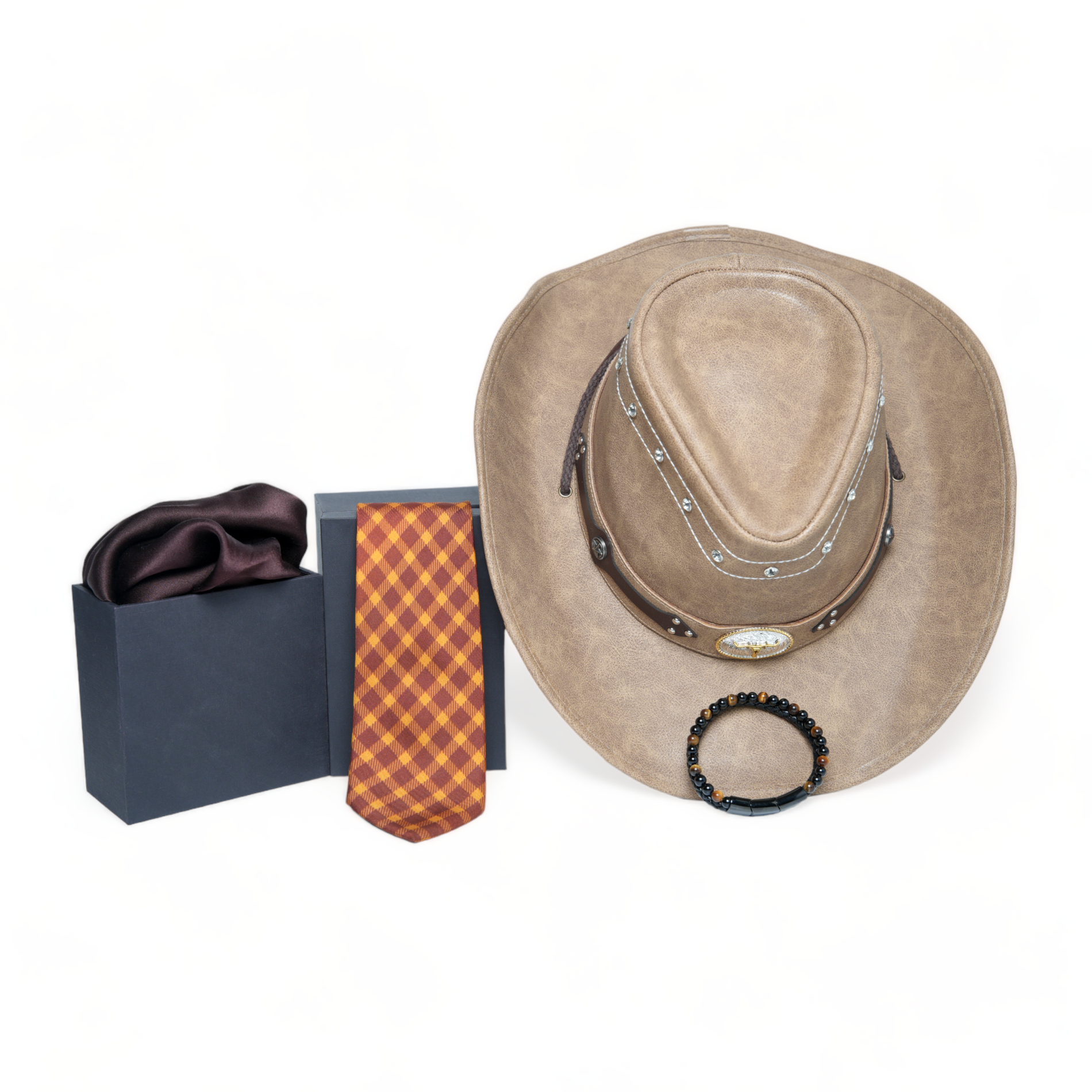 Chokore Chokore Special 4-in-1 Gift Set for Him (Solid Pocket Square, Plaid Necktie, Hat, & Bracelet) Chokore Special 4-in-1 Gift Set for Him (Solid Pocket Square, Plaid Necktie, Hat, & Bracelet) 