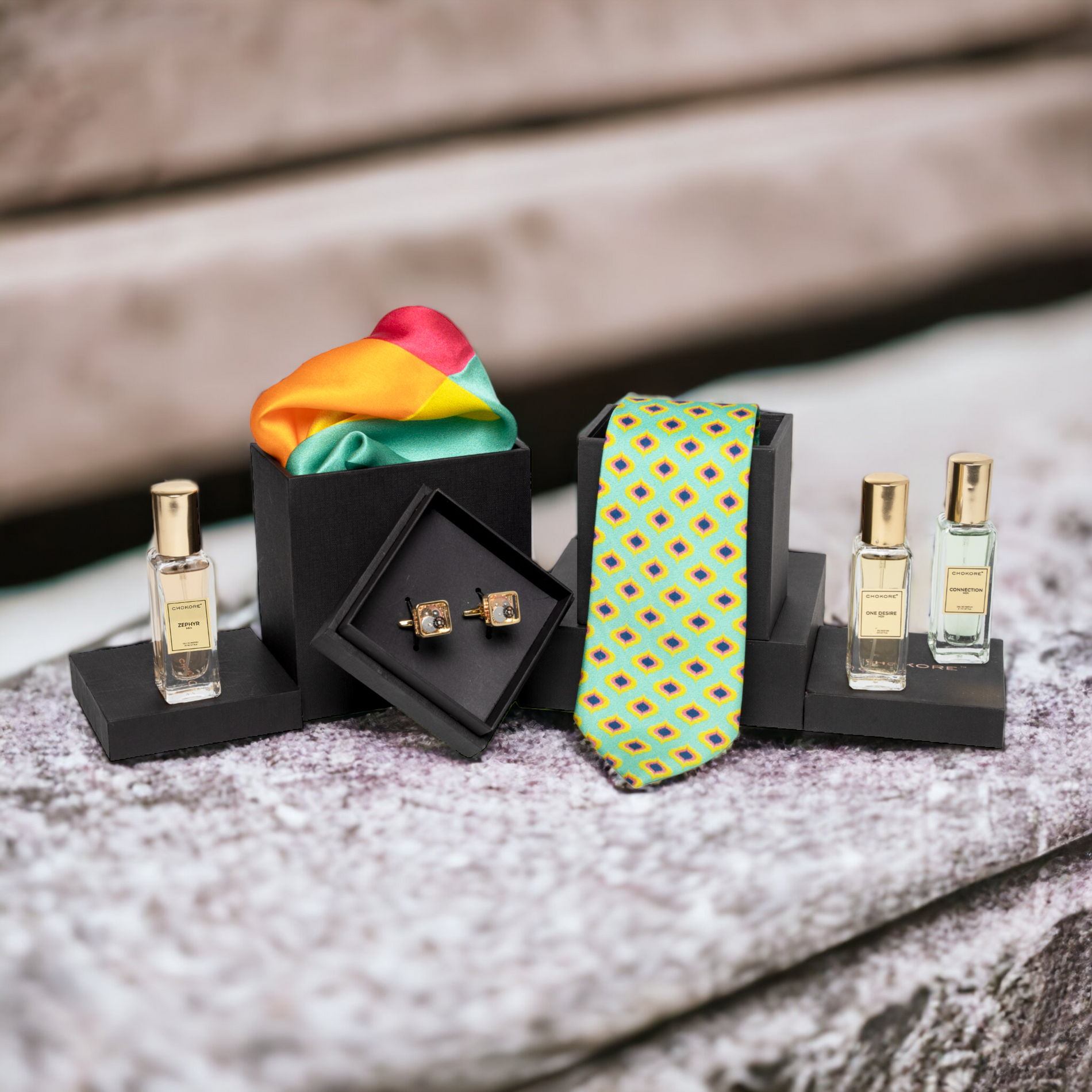 Chokore  Chokore Special 4-in-1 Gift Set for Him (Pocket Square, Necktie, Perfume Combo, & Cufflinks) 