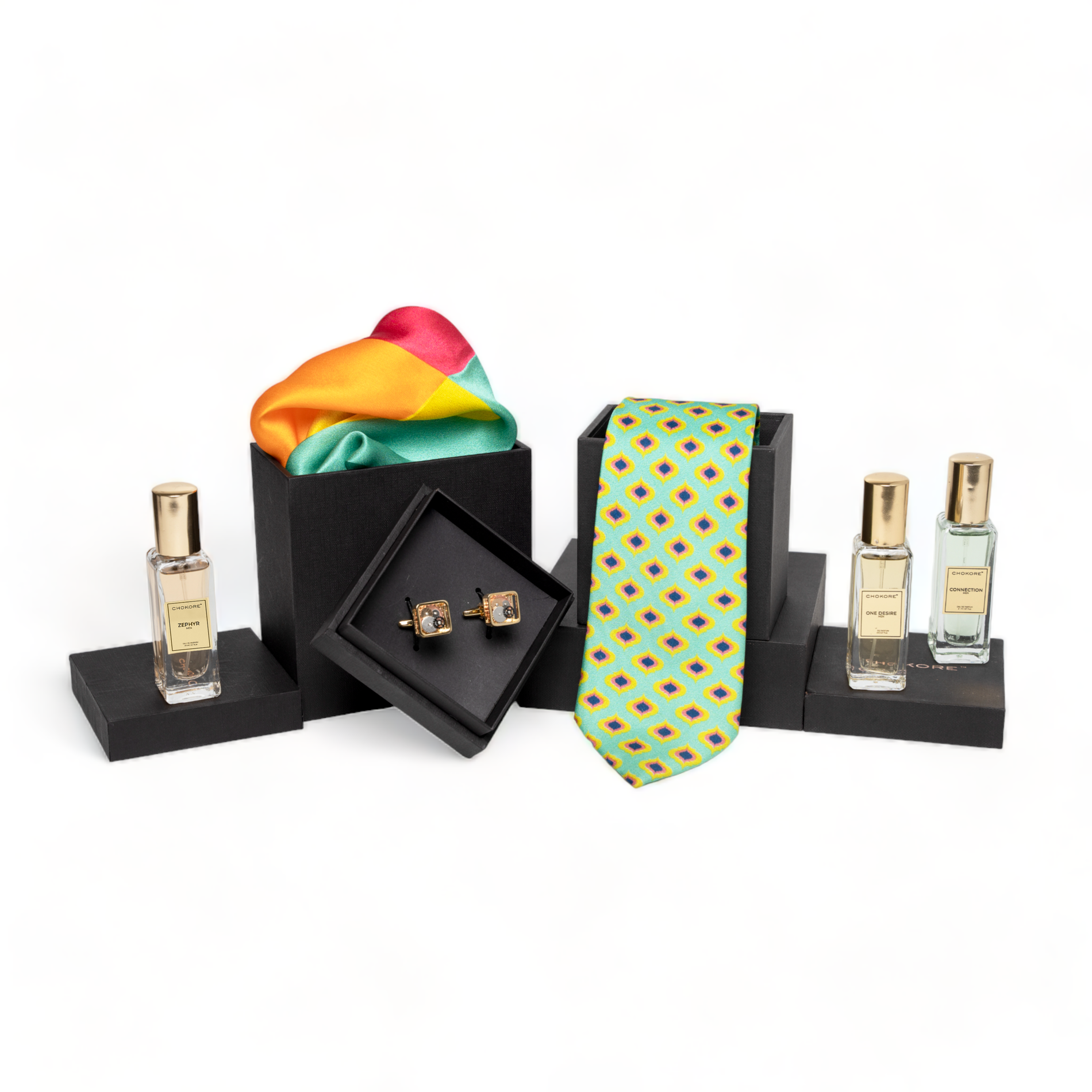 Chokore  Chokore Special 4-in-1 Gift Set for Him (Pocket Square, Necktie, Perfume Combo, & Cufflinks) 