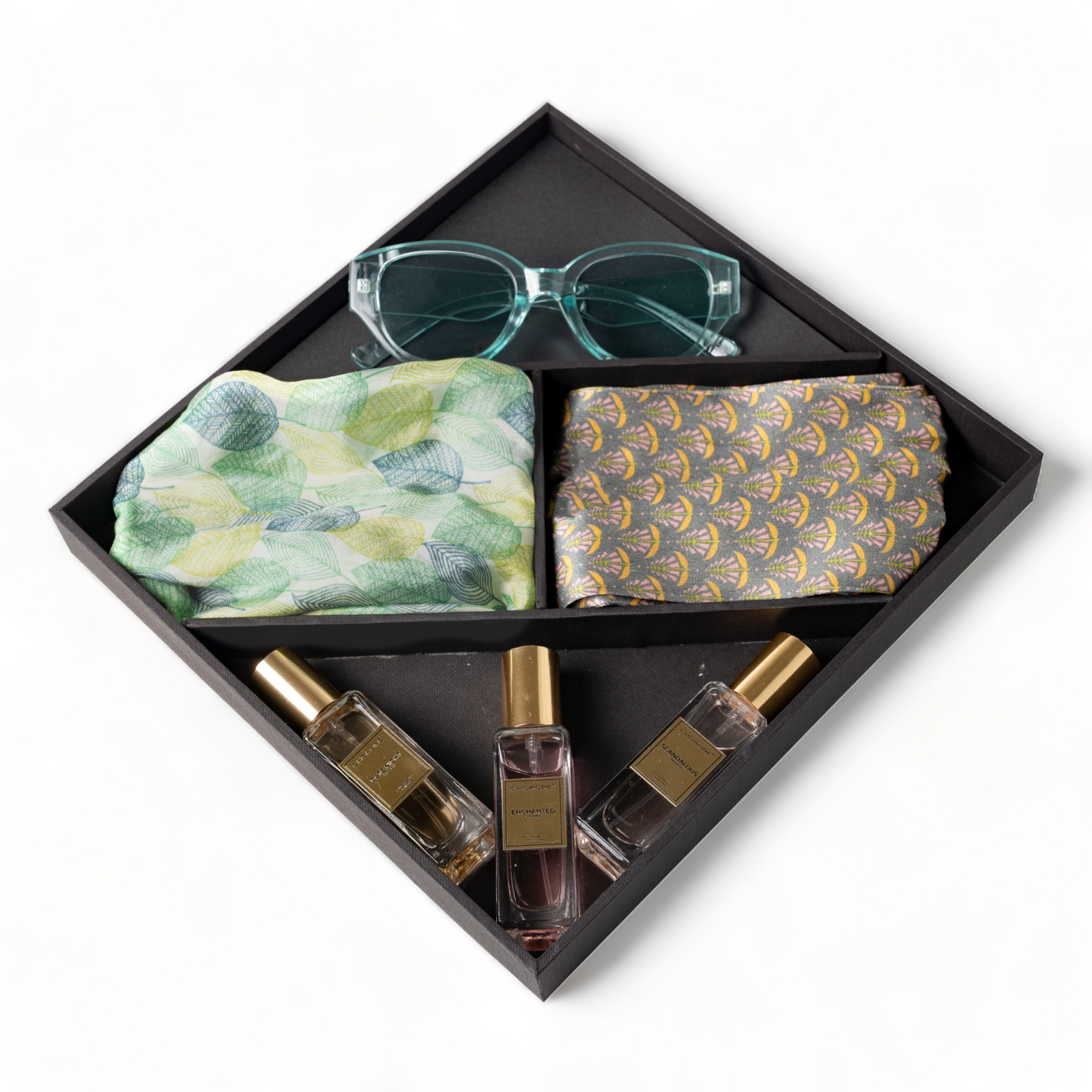 Chokore Chokore Special 4-in-1 Gift Set for Her (Silk Stole, Scarf, Sunglasses, & Perfumes Combo) Chokore Special 4-in-1 Gift Set for Her (Silk Stole, Scarf, Sunglasses, & Perfumes Combo) 