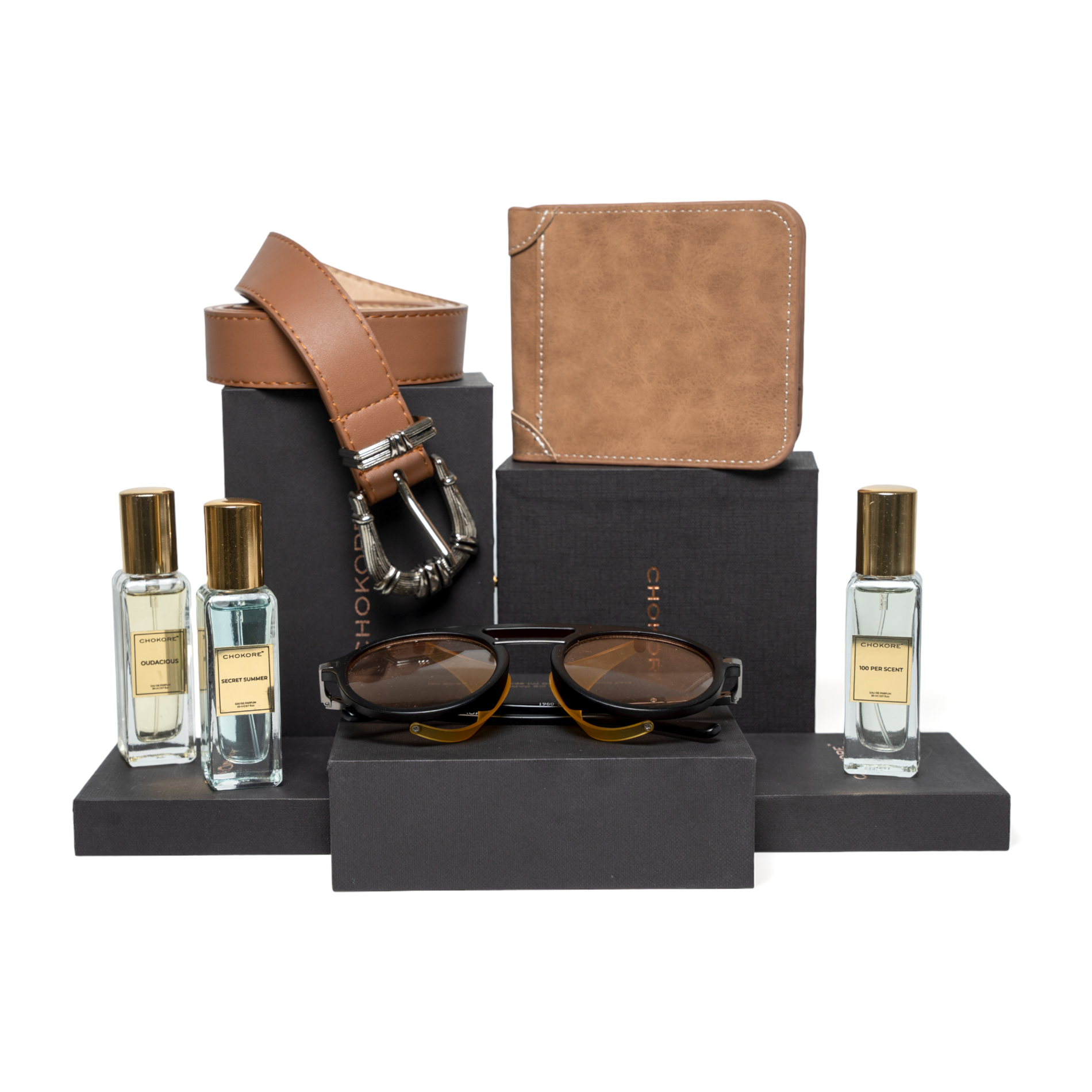 Chokore  Chokore Special 4-in-1 Gift Set for Him & Her (Belt, Wallet, Sunglasses, & Perfume Combo) 